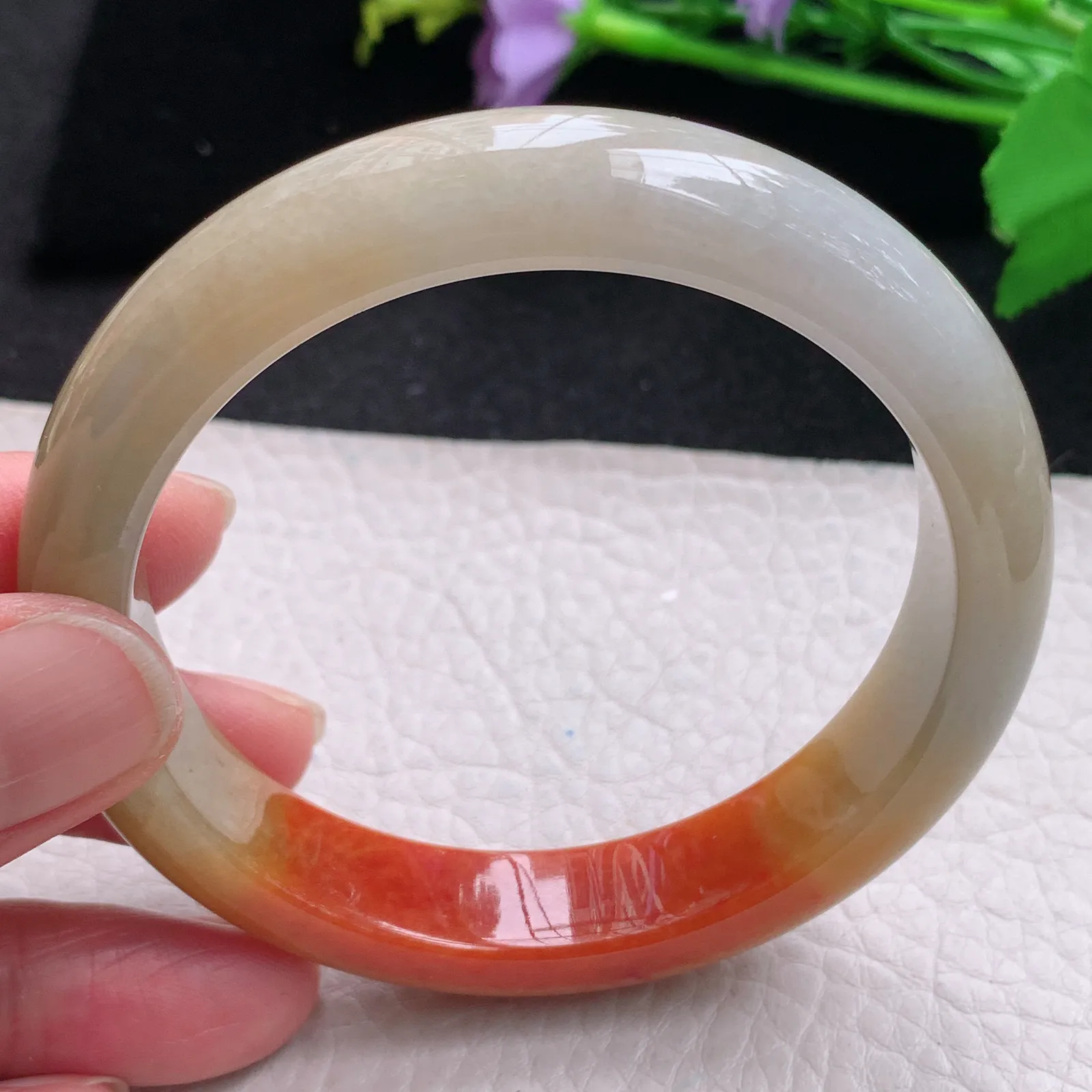 hf自然光58*12.6*8.3招财镯 缅甸翡翠玉手镯半山水宽边玉手环 玉手镯