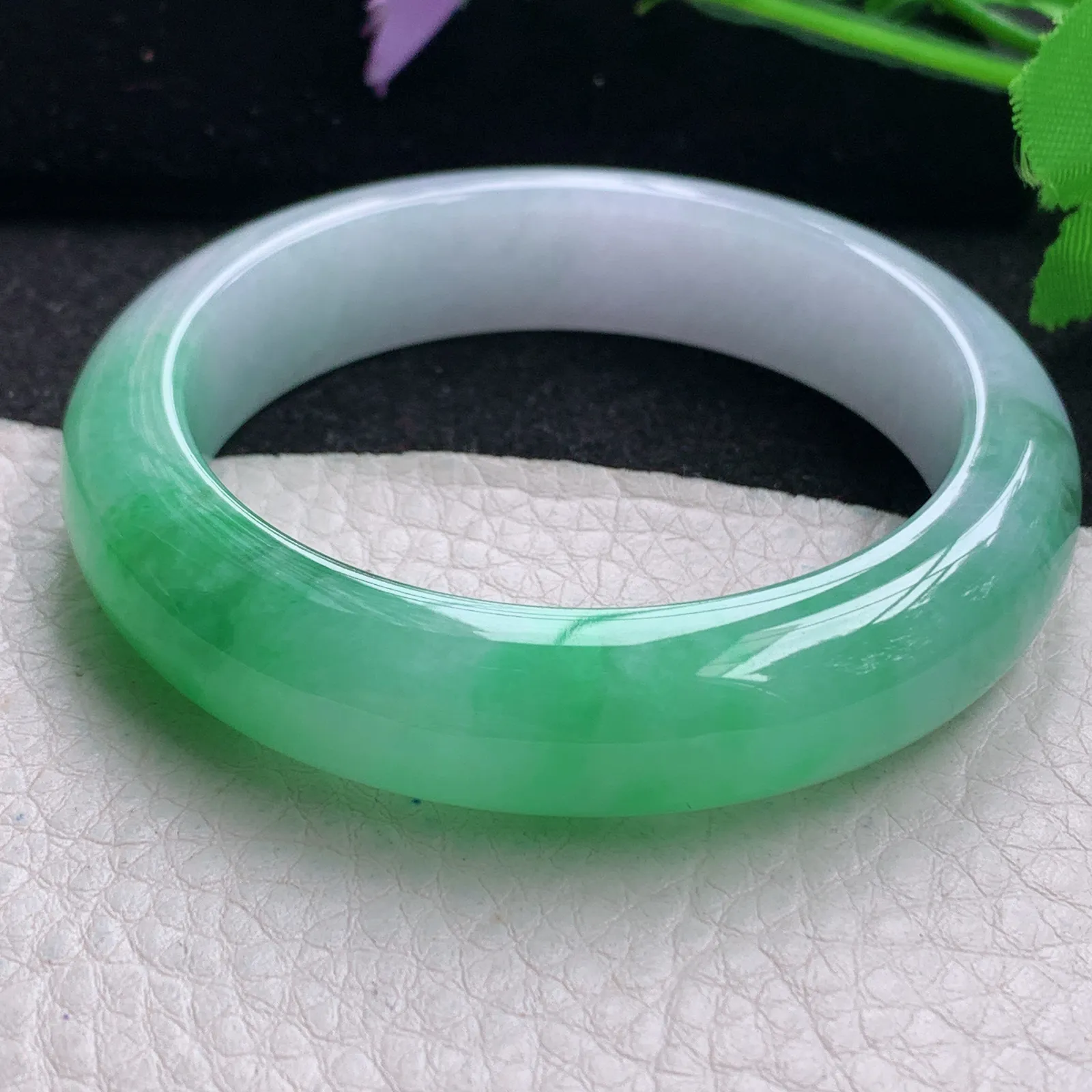 faa自然光53*13*8.8平安镯 缅甸翡翠玉手镯冰阳半山水厚装玉手环