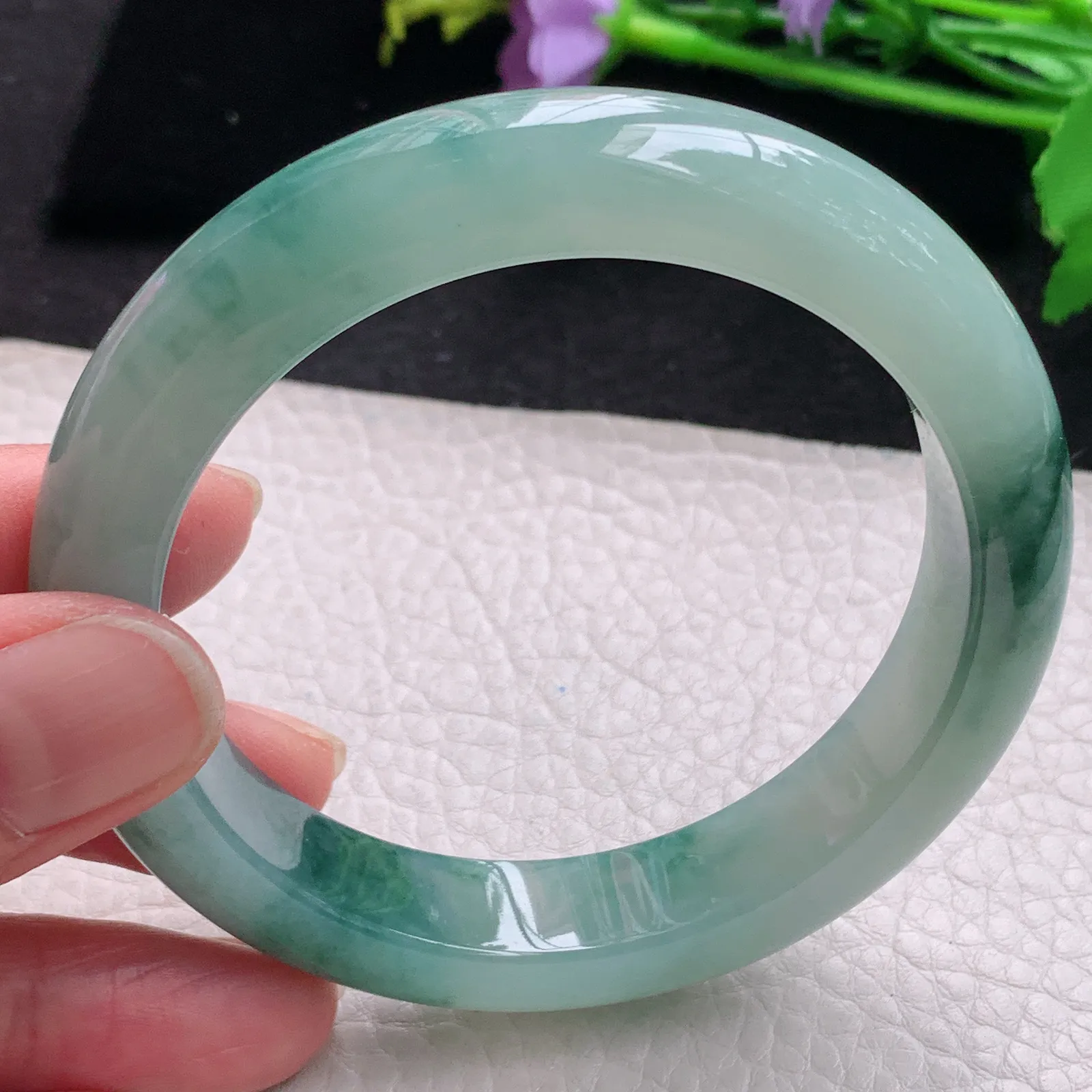 xc自然光58*12.6*9平安镯 缅甸翡翠玉手镯冰飘花厚装宽边玉手环