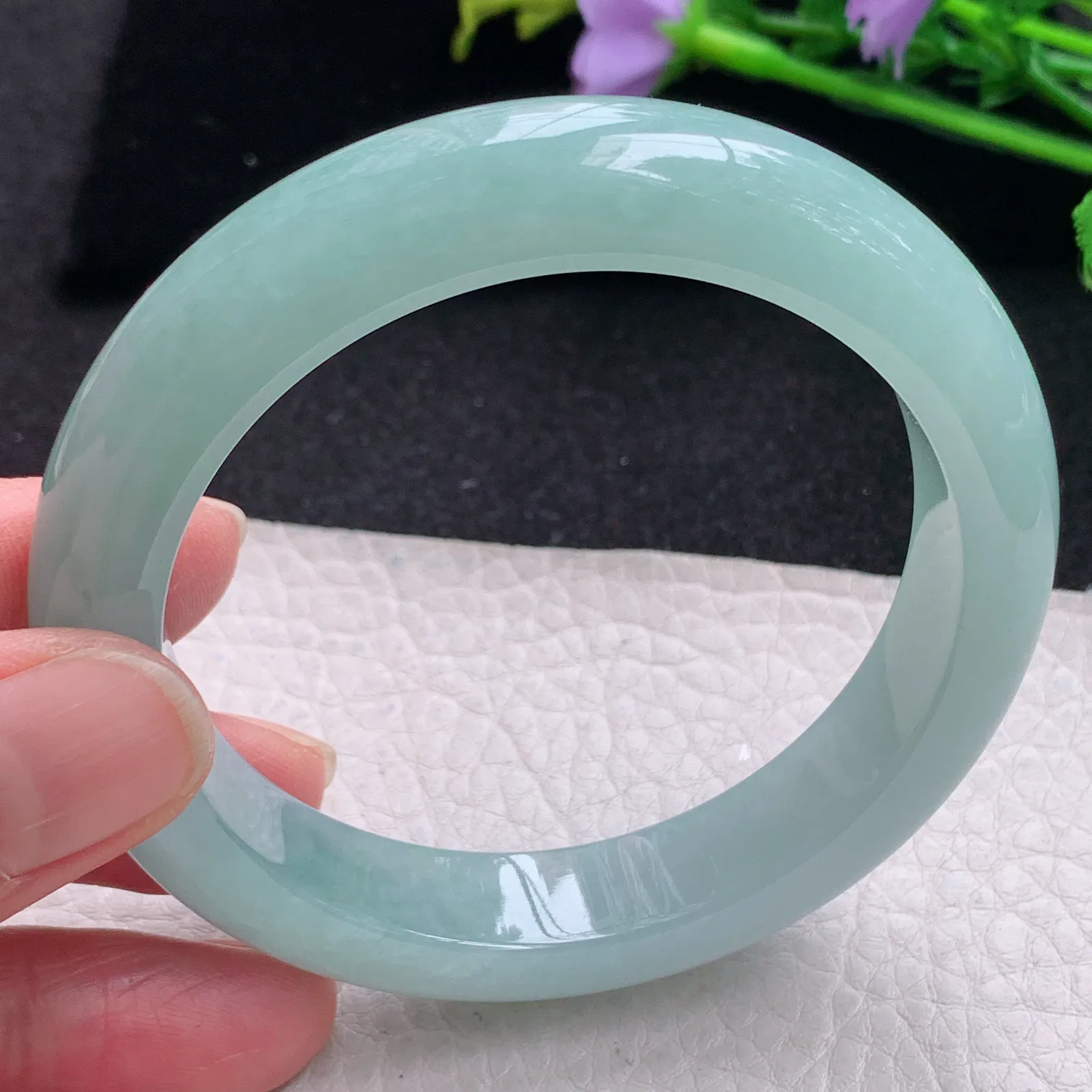 hf自然光56*12.3*9平安镯 缅甸翡翠玉手镯蓝韵高雅宽边玉手环