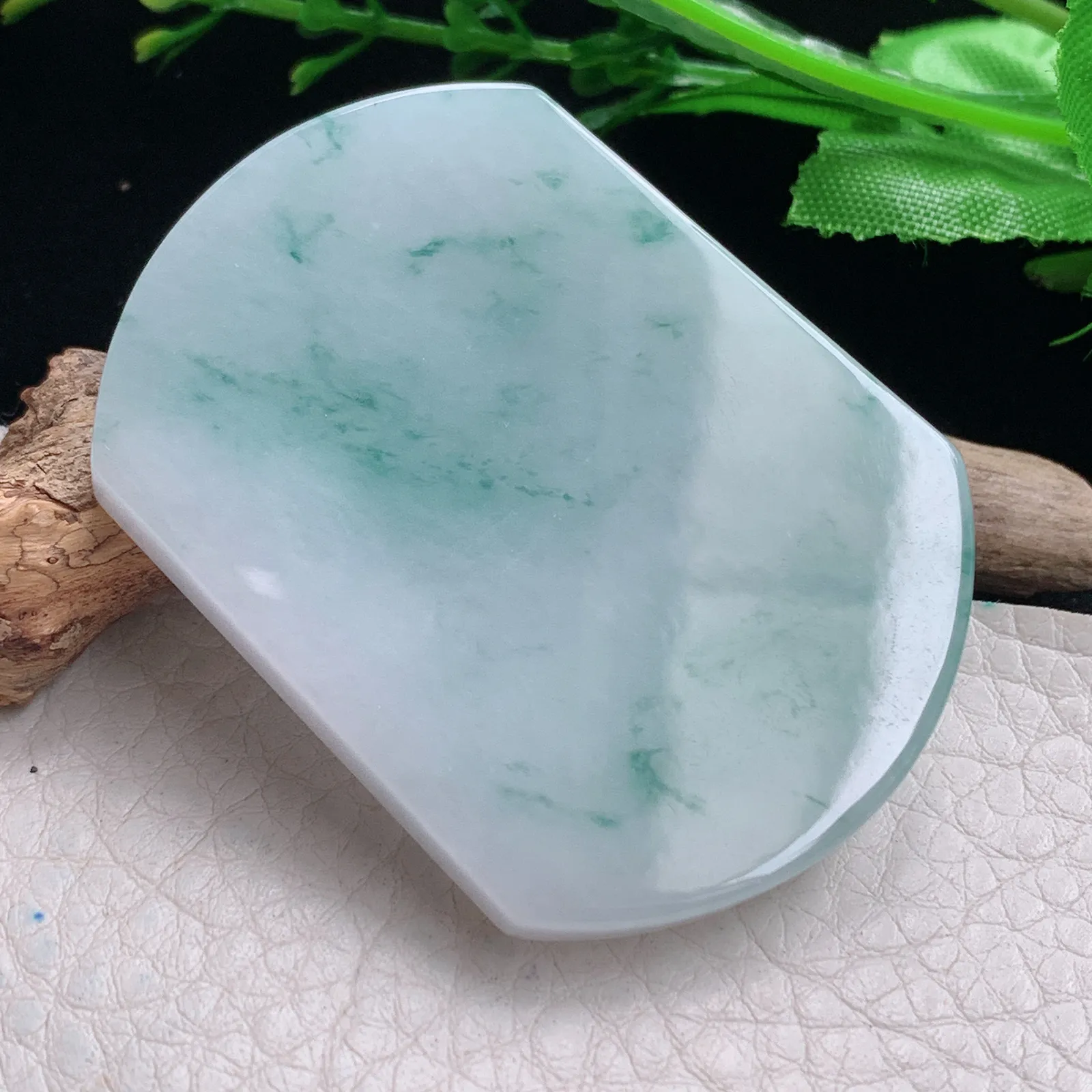 zen自然光53.4*39.8*6天然缅甸翡翠飘花平安无事牌玉吊坠 玉挂件