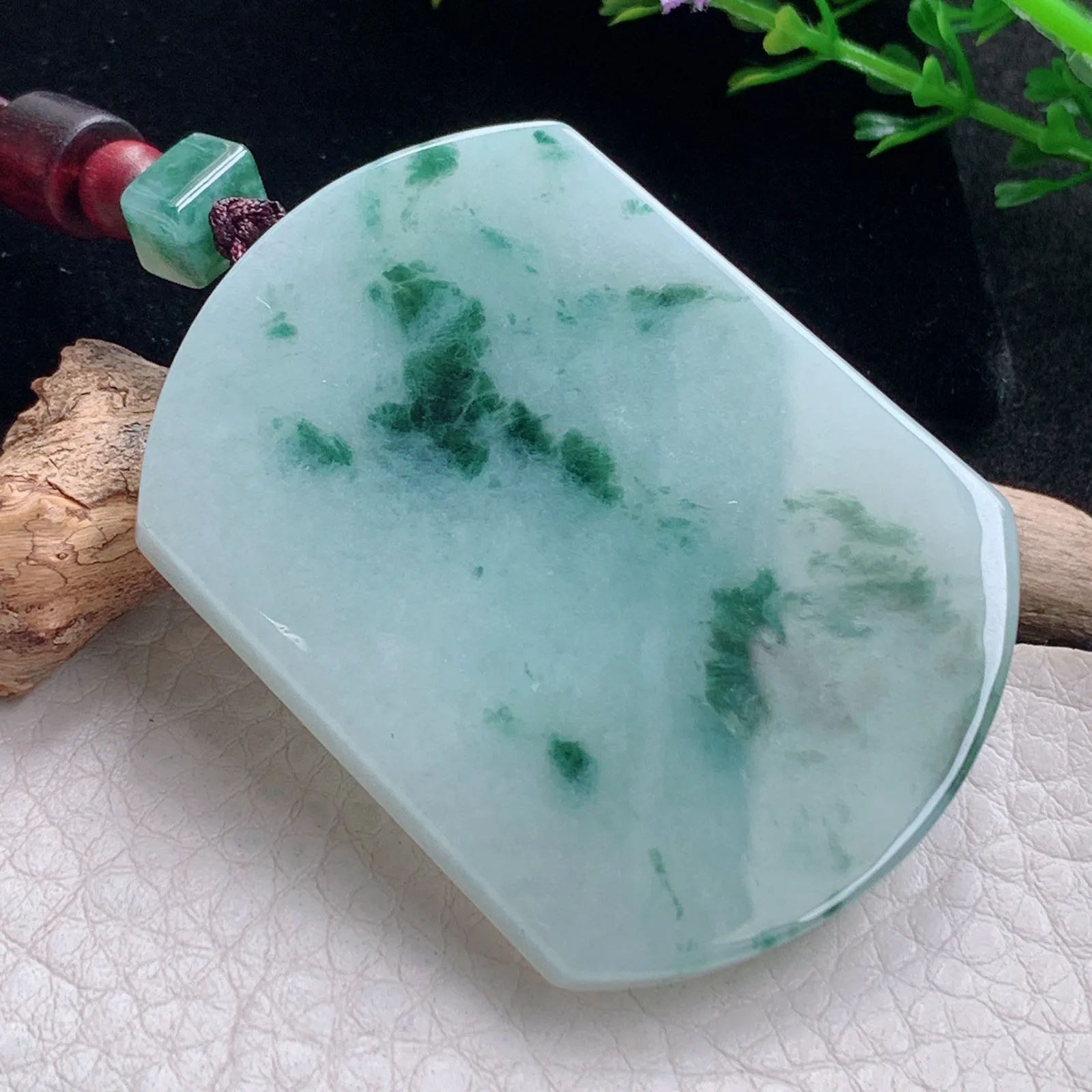 zen自然光52.5*40*5.8天然缅甸翡翠飘获平安无事牌玉吊坠 玉挂件