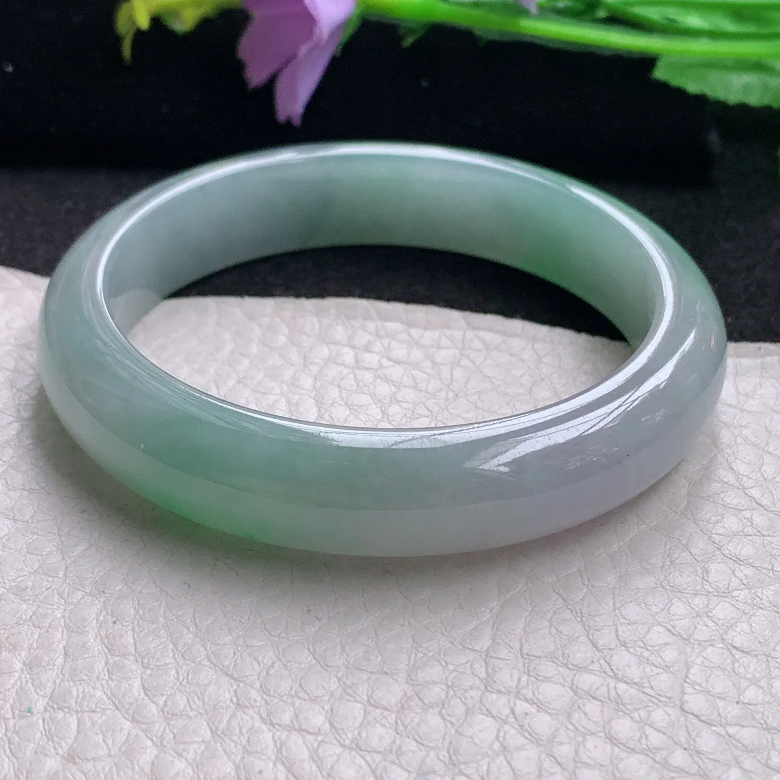 pj自然光56*12.2*8平安镯 缅甸翡翠玉手镯冰飘绿水灵宽边玉手环