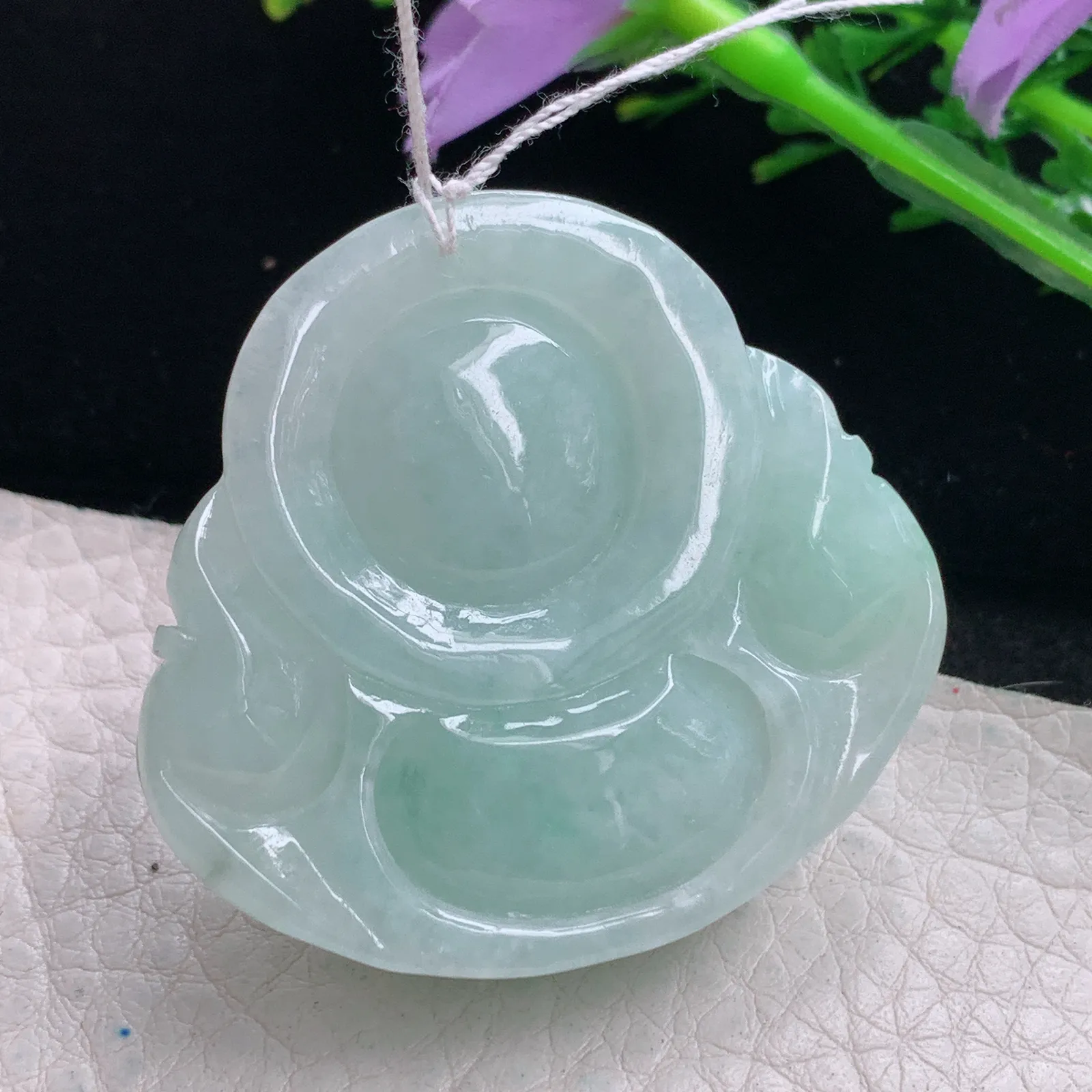 zen自然光42*45.2*12.5天然缅甸翡翠飘花细润佛公 弥勒佛玉吊坠 玉挂件