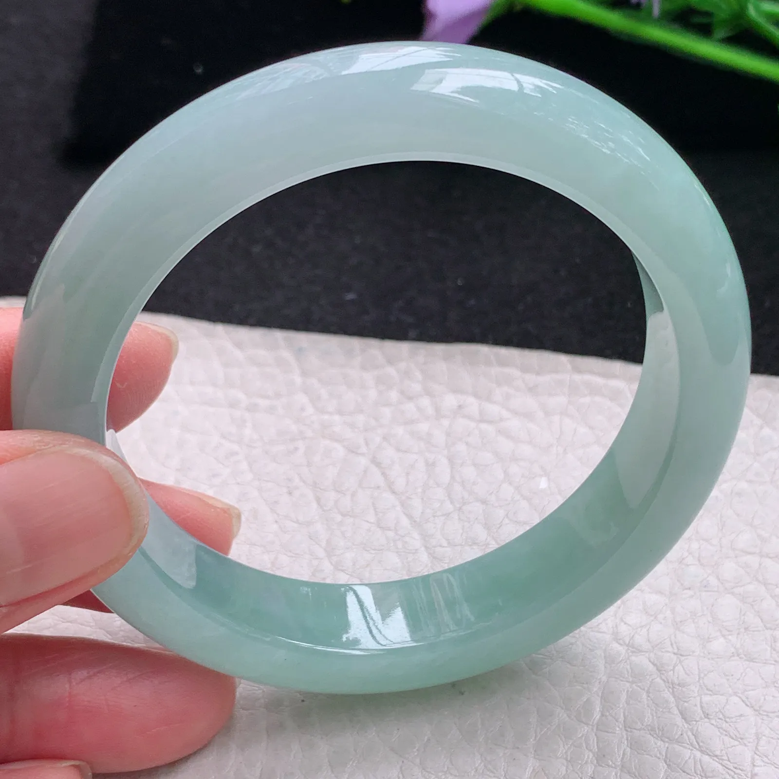 hf自然光56*12.3*9平安镯 缅甸翡翠玉手镯蓝韵高雅宽边玉手环