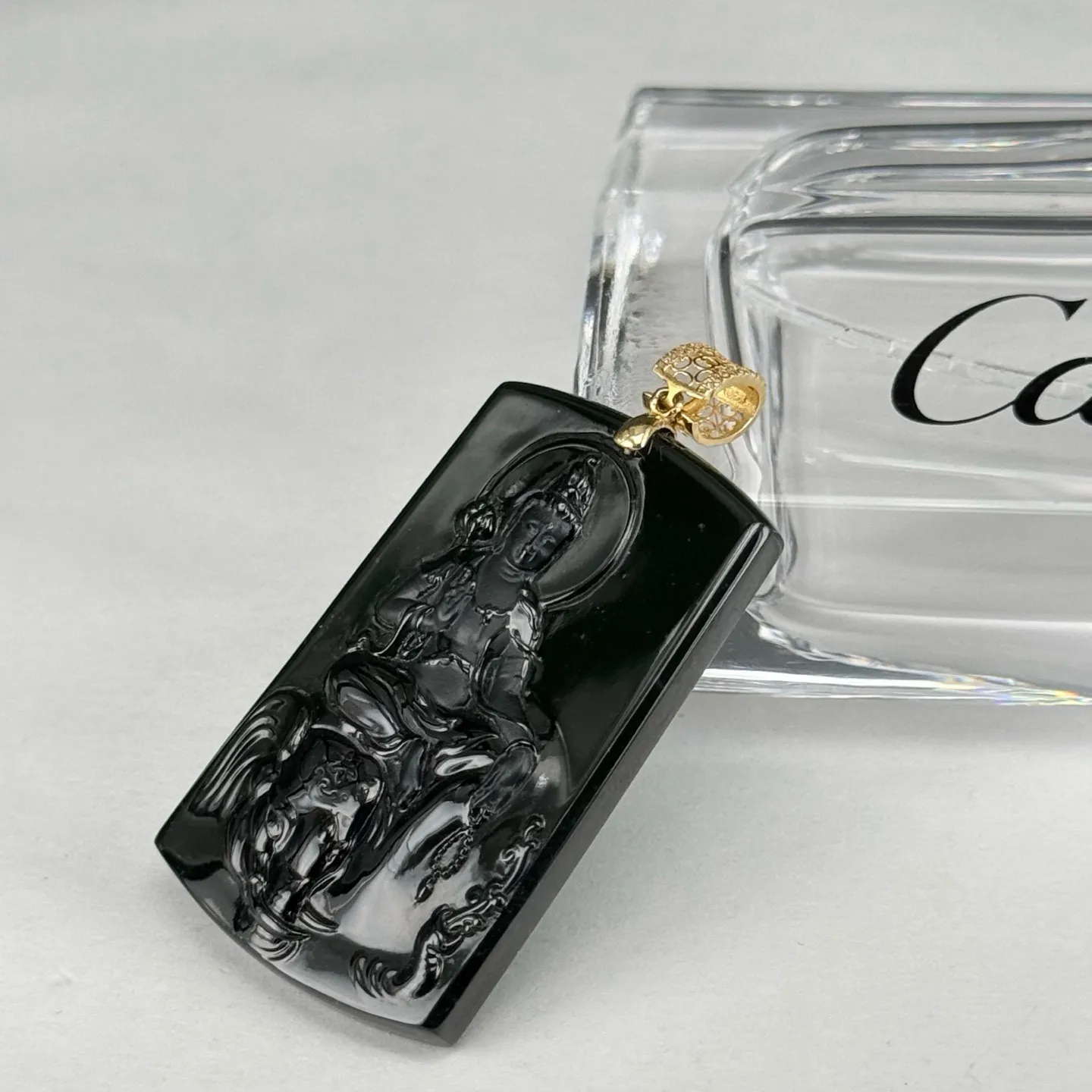 精品18k墨翠普贤菩萨 种好色正 黑度极好 打灯通透 油性十足 尺寸42.5