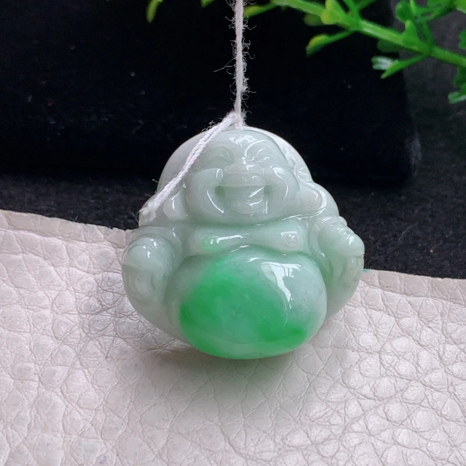 zen自然光27*27.5*10.6天然缅甸翡翠飘绿佛公 弥勒佛玉吊坠 玉挂件