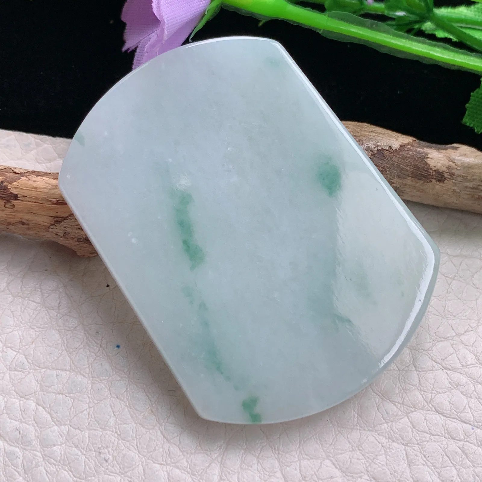 zen自然光54.8*41.2*5.7天然缅甸翡翠飘花平安无事牌玉吊坠 玉挂件