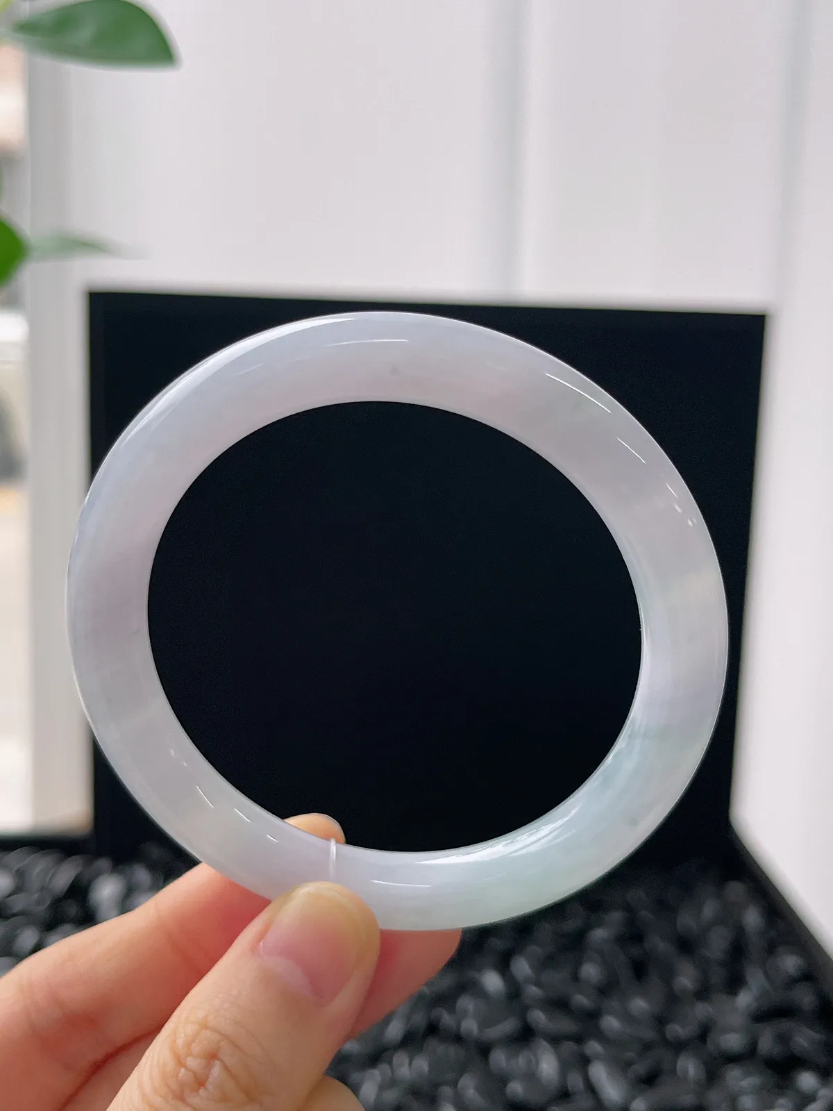 圆镯55.6圈口，翡翠冰糯种飘花手镯