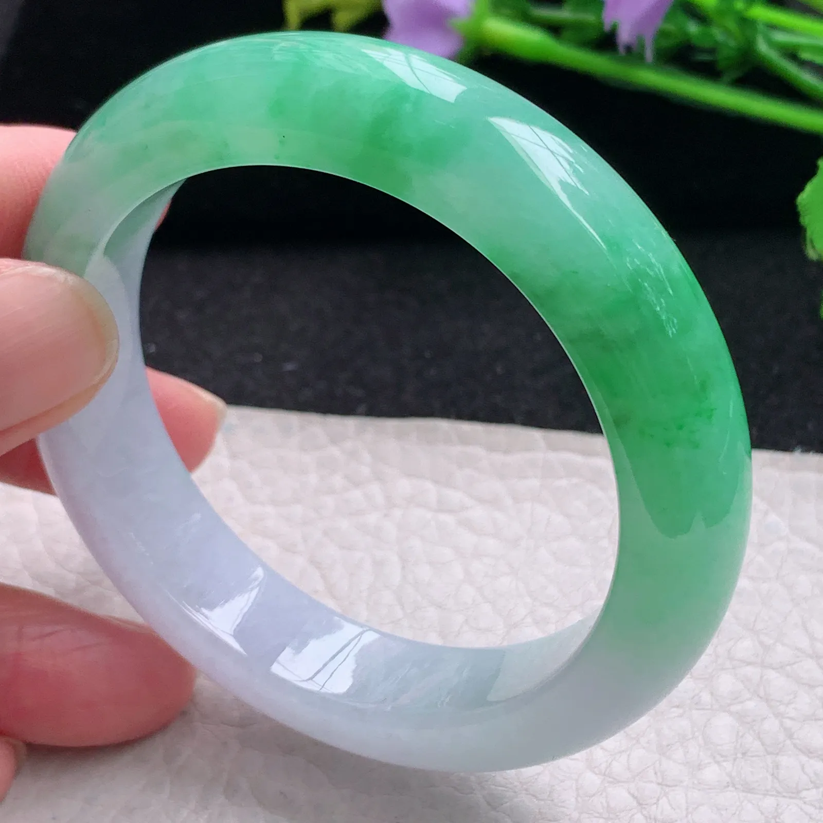 faa自然光53*13*8.8平安镯 缅甸翡翠玉手镯冰阳半山水厚装玉手环