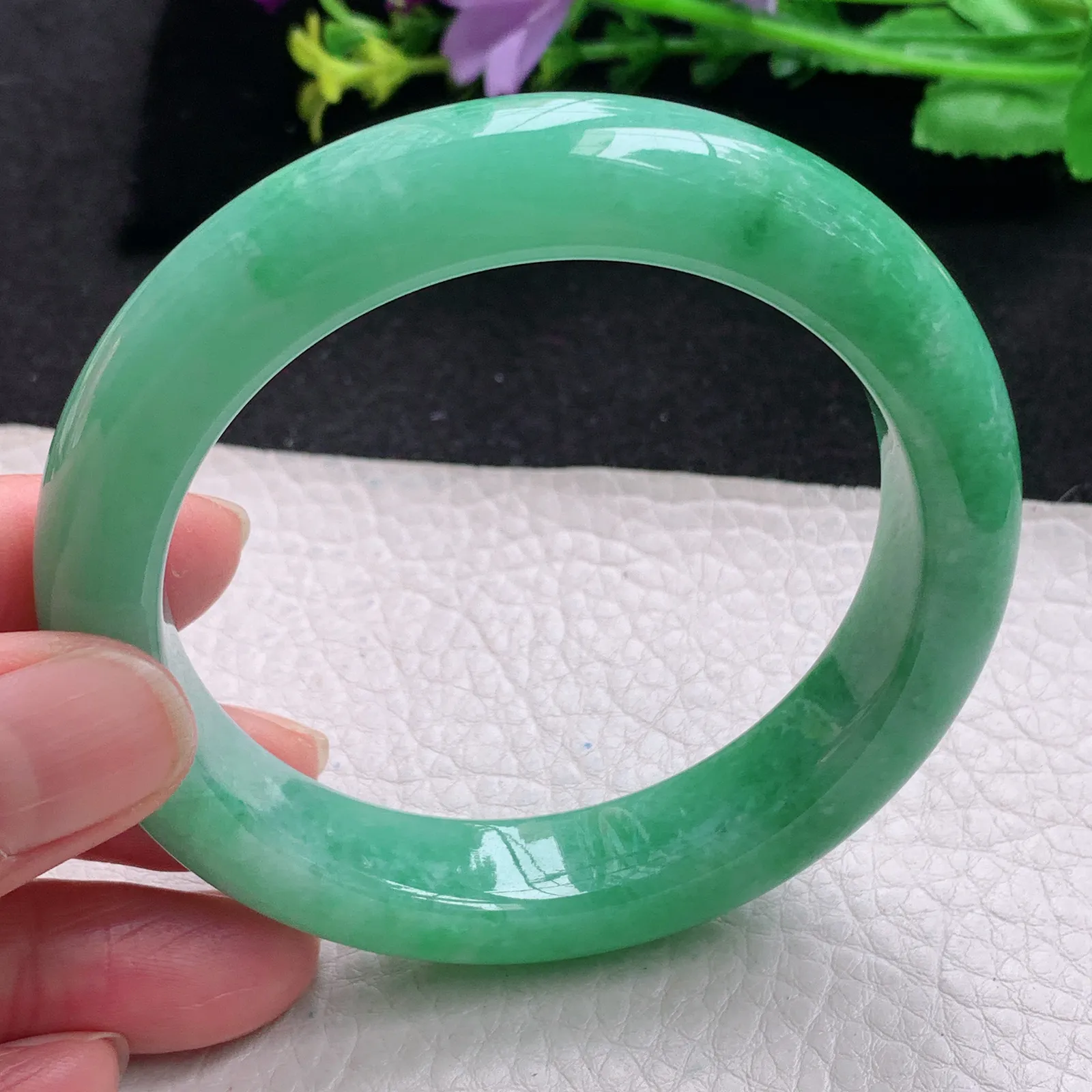 yh自然光57*12.6*9.8平安镯 缅甸翡翠玉手镯满绿厚装玉手环