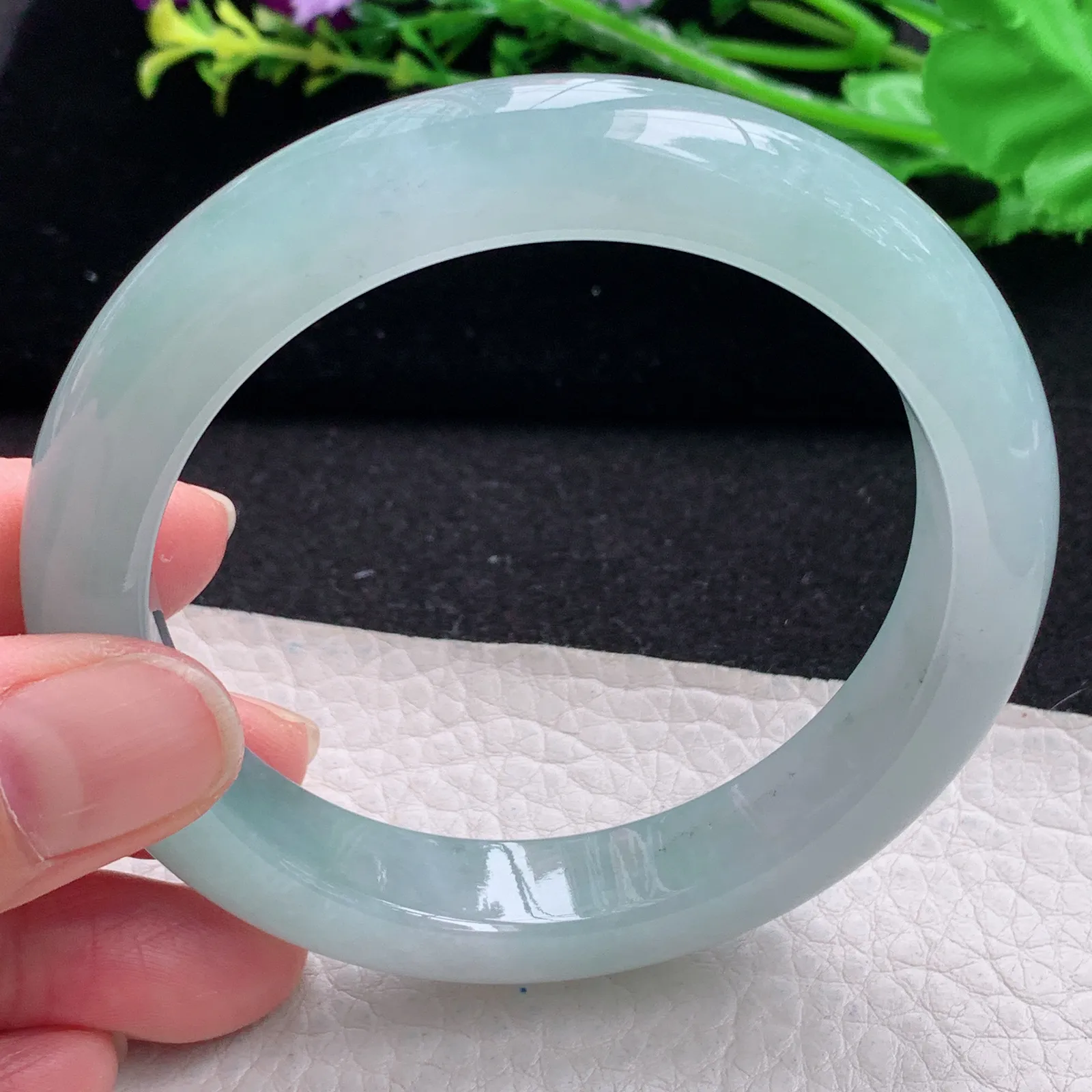 xh 大圈口60*12.5*9.2平安镯 缅甸翡翠玉手镯冰晴水灵宽边玉手环