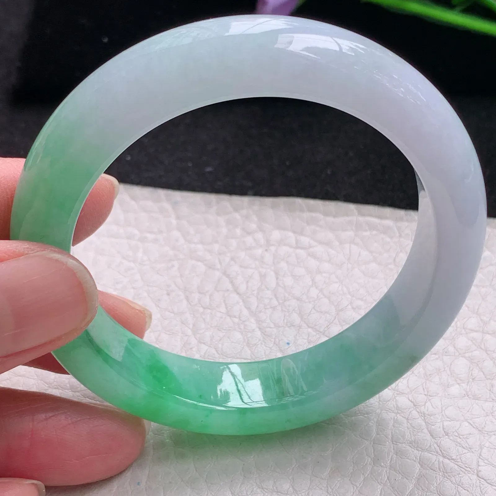 faa自然光53*13*8.8平安镯 缅甸翡翠玉手镯冰阳半山水厚装玉手环