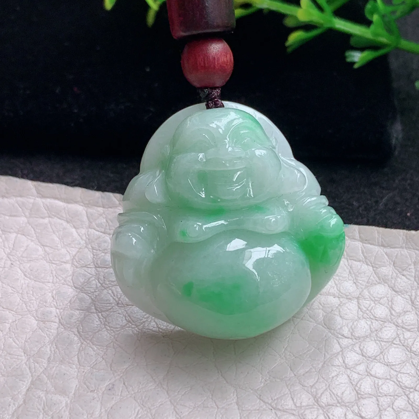 zen自然光29.7*29.3*12.5天然缅甸翡翠飘绿佛公 弥勒佛玉吊坠 玉挂件