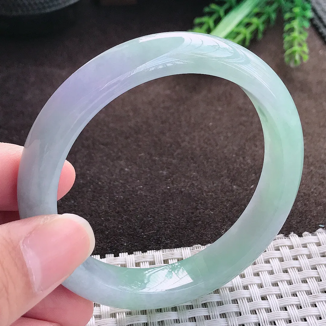 天然a货翡翠57.8/12.2/8.3老坑冰胶水灵春带彩手镯宽边翡翠玉手镯