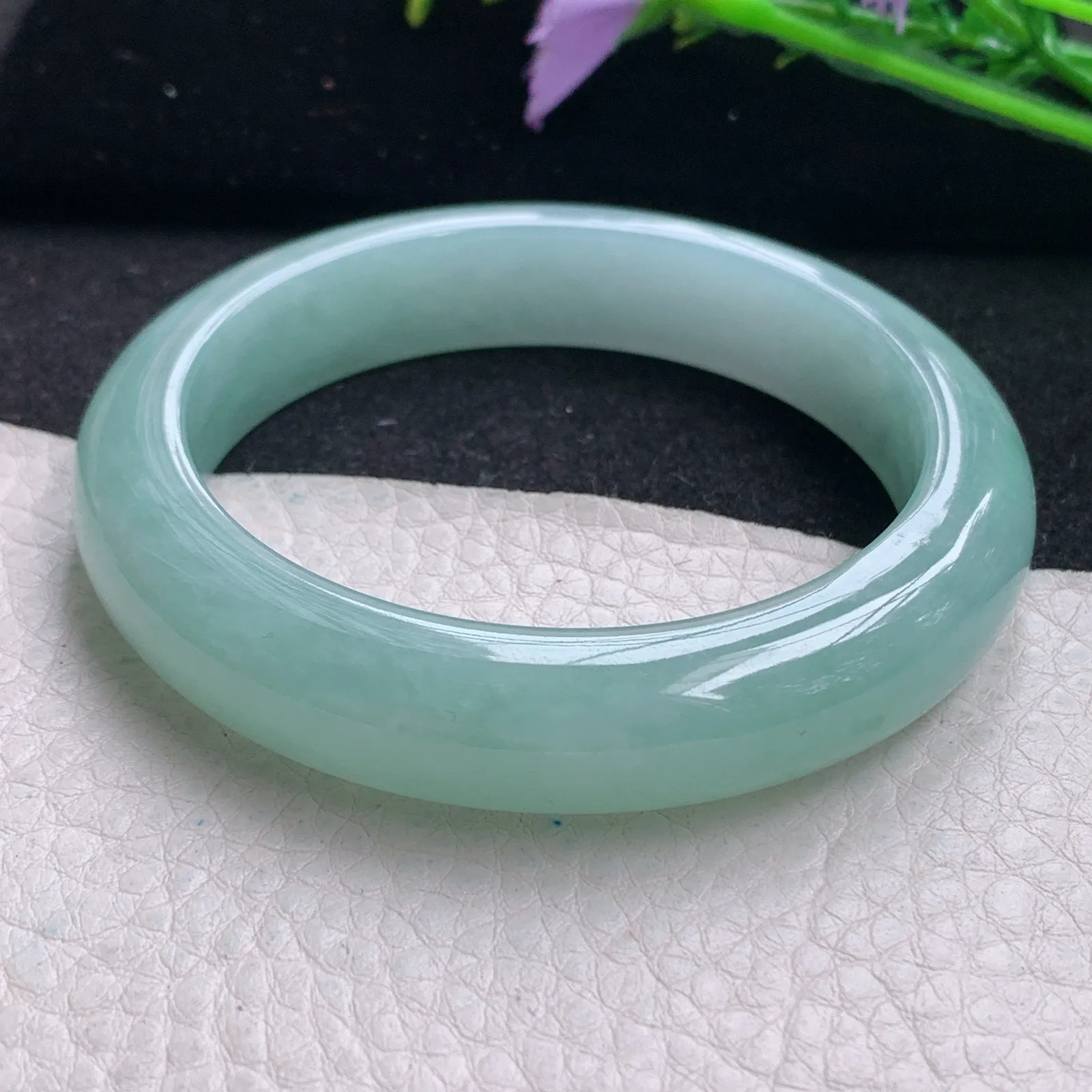 hf自然光56*12.3*9平安镯 缅甸翡翠玉手镯蓝韵高雅宽边玉手环