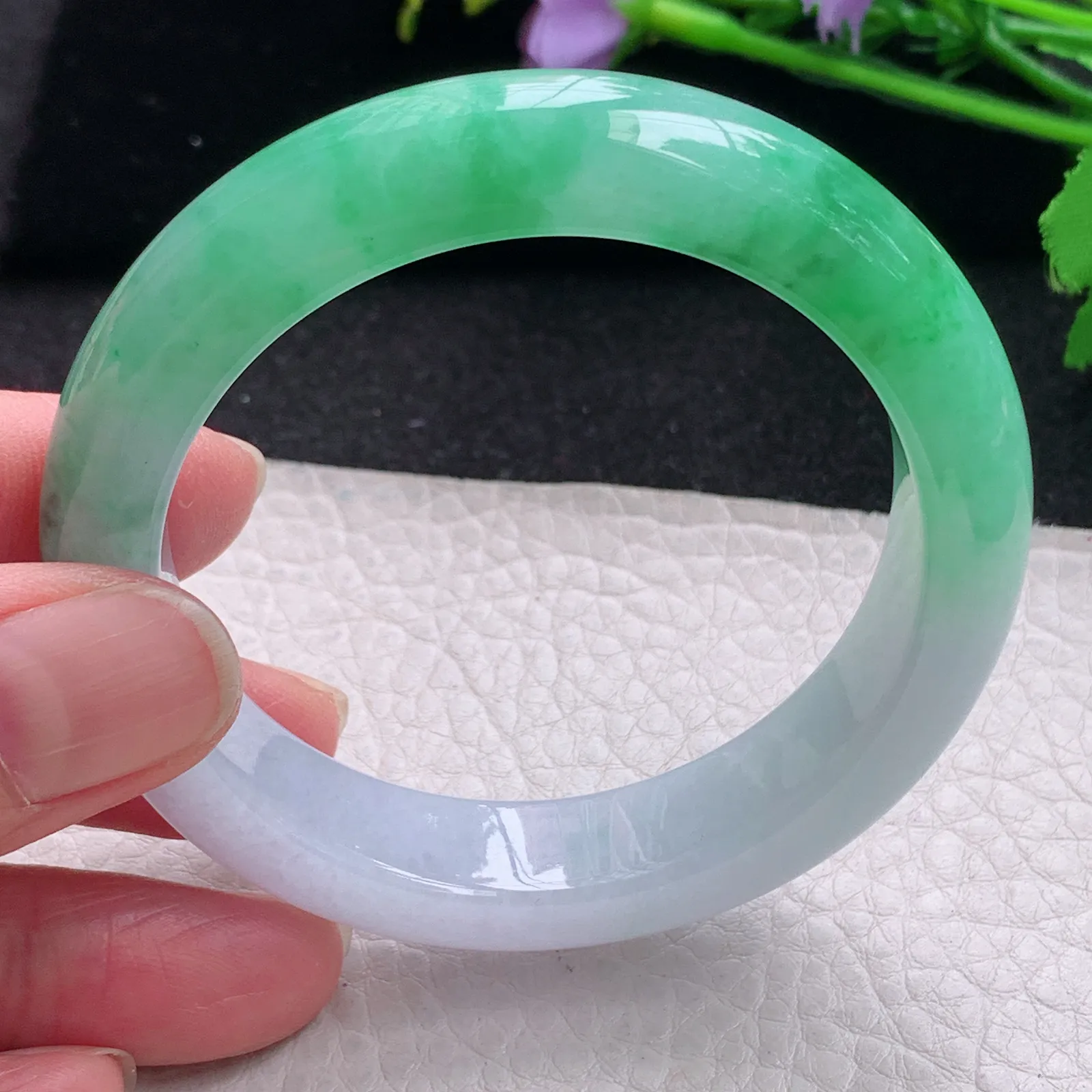 faa自然光53*13*8.8平安镯 缅甸翡翠玉手镯冰阳半山水厚装玉手环