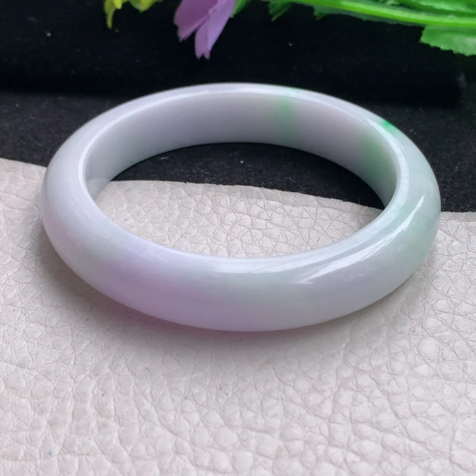 xt自然光55*11.8*8平安镯 缅甸翡翠玉手镯春带彩甜美宽边玉手环 美人镯