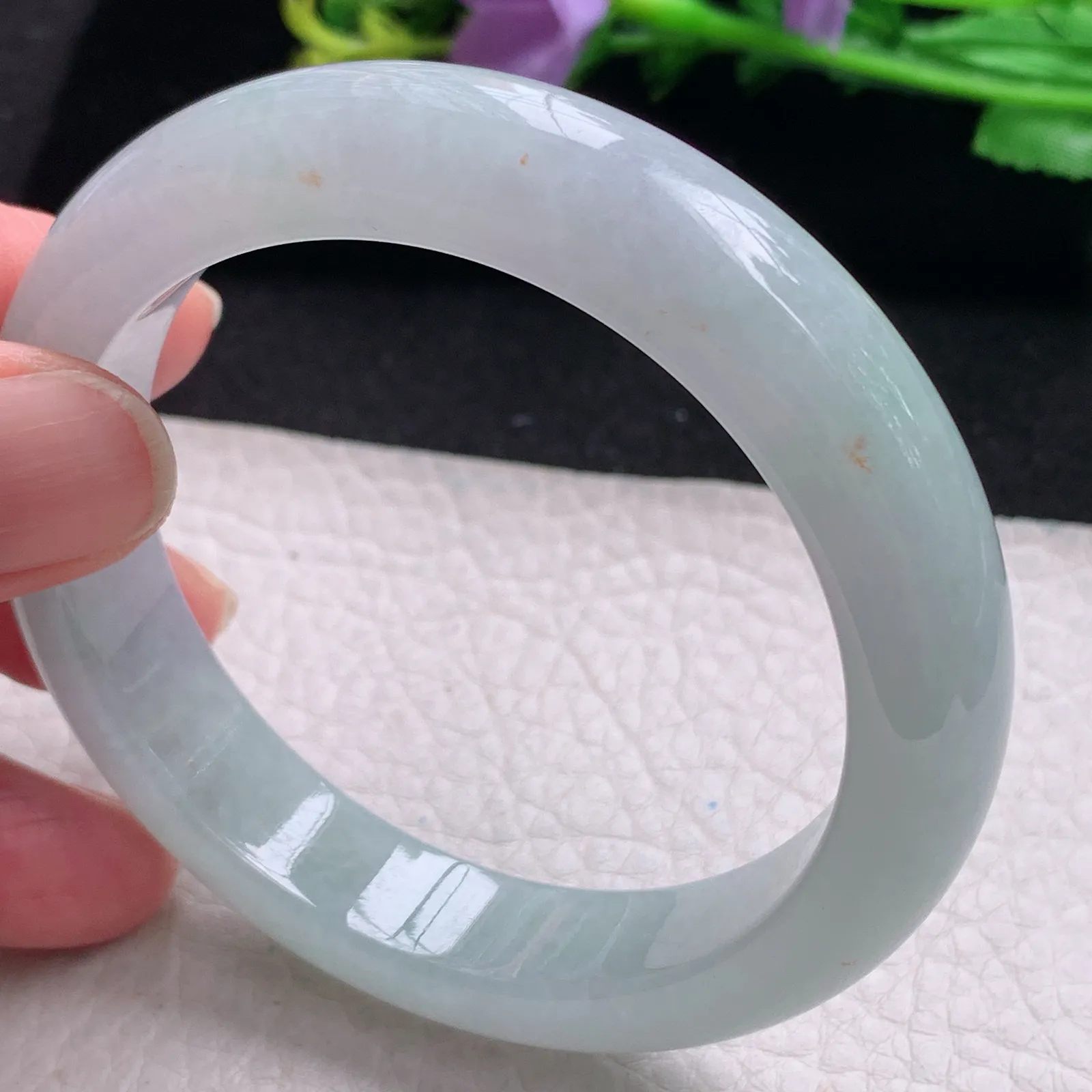 xo自然光56*12.8*8.6平安镯 缅甸翡翠玉手镯冰胶宽边玉手环 美人镯