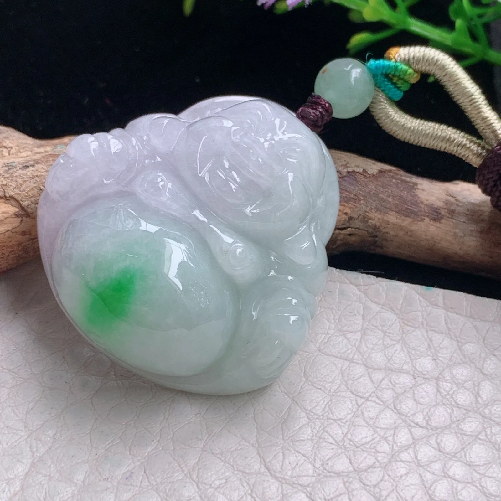 zen自然光33*32*12.3天然缅甸翡翠飘绿秀气佛公 弥勒佛玉吊坠 玉挂件