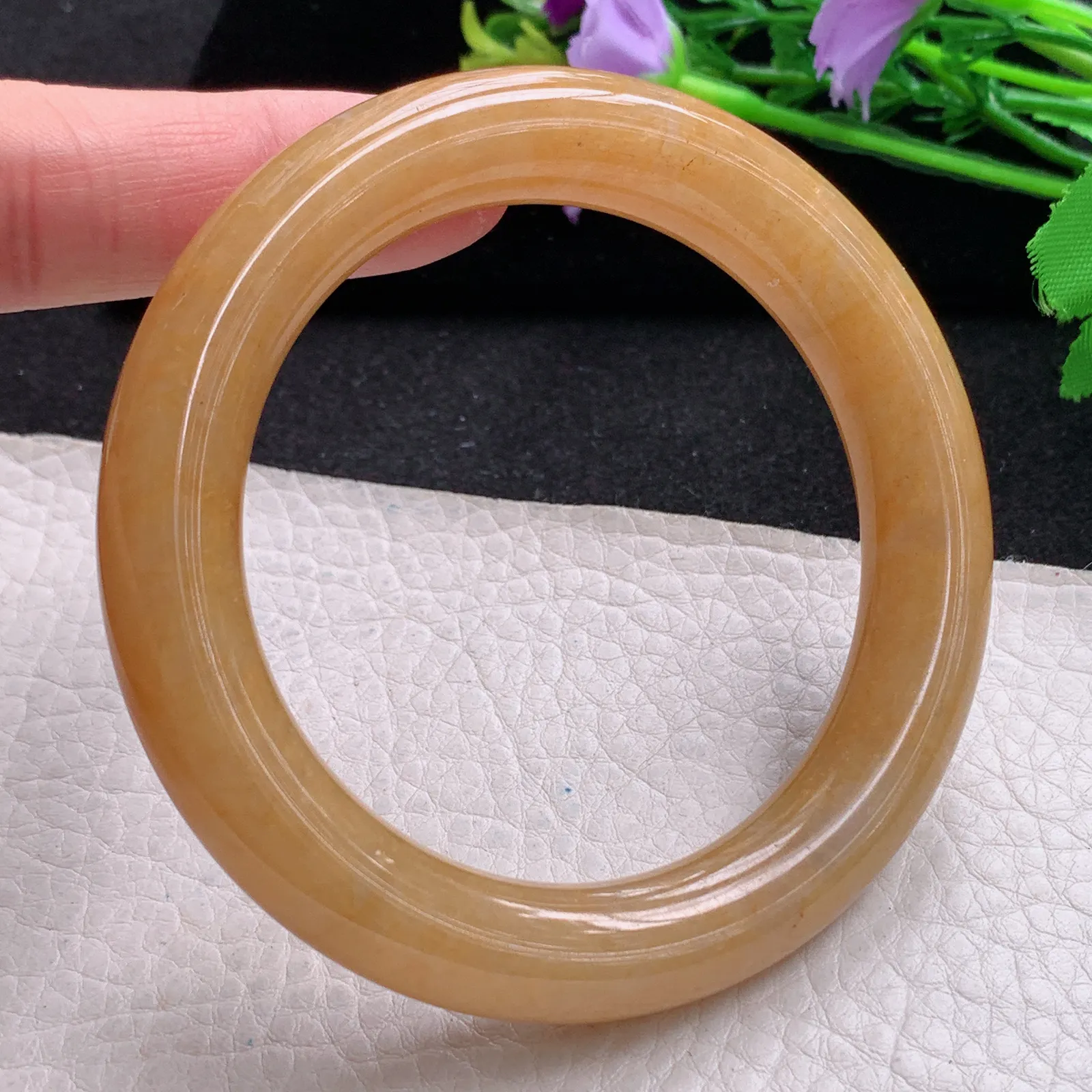 hf自然光57.512*11.3胖圆镯 缅甸翡翠玉手镯冰黄圆条玉手环  美人镯