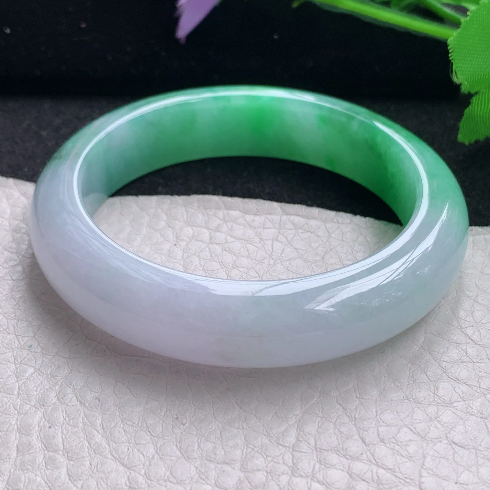 faa自然光53*13*8.8平安镯 缅甸翡翠玉手镯冰阳半山水厚装玉手环