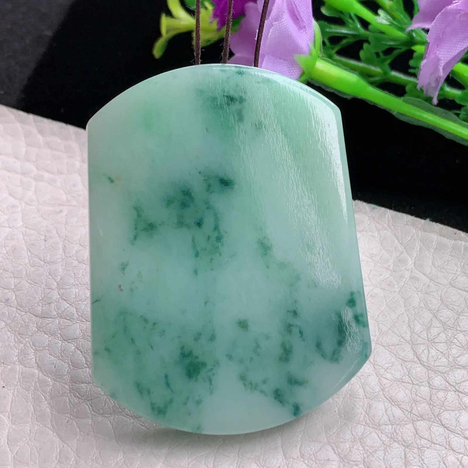 zen自然光52.2*40*5.5天然缅甸翡翠飘花平安无事牌玉吊坠 玉挂件