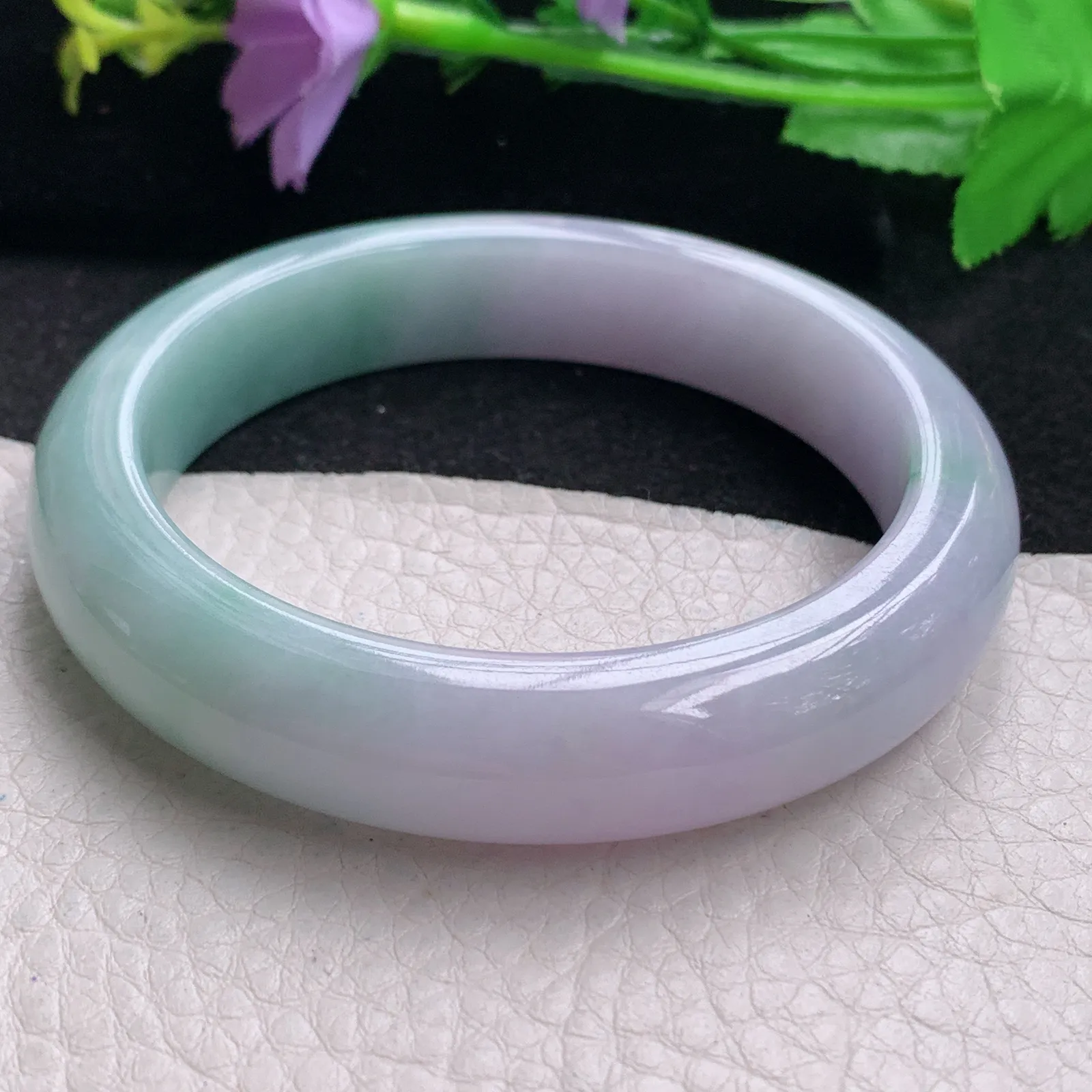 z自然光58*12.8*9平安镯 缅甸翡翠玉手镯春带彩甜美宽边玉手环 美人镯