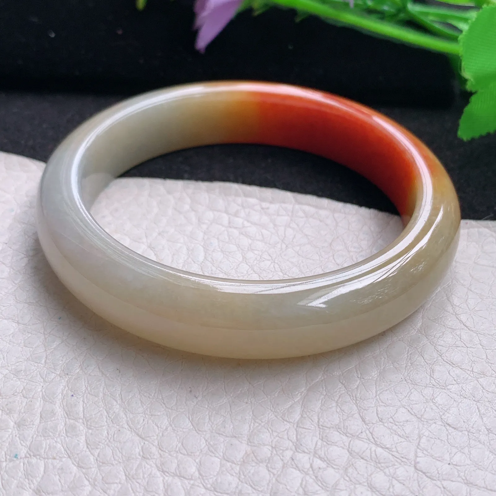 hf自然光58*12.6*8.3招财镯 缅甸翡翠玉手镯半山水宽边玉手环 玉手镯