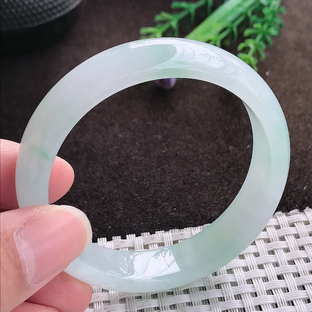 天然a货翡翠52/12.8/6.8老坑冰透起胶冰晴绿手镯宽边翡翠玉手镯