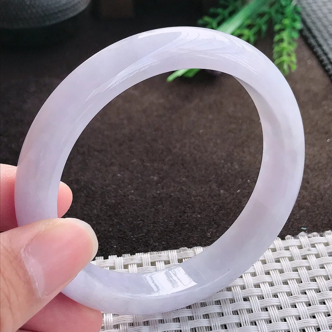 天然a货翡翠61.5/12.8/8.3老坑冰润大圈口紫罗兰手镯宽边翡翠玉手镯