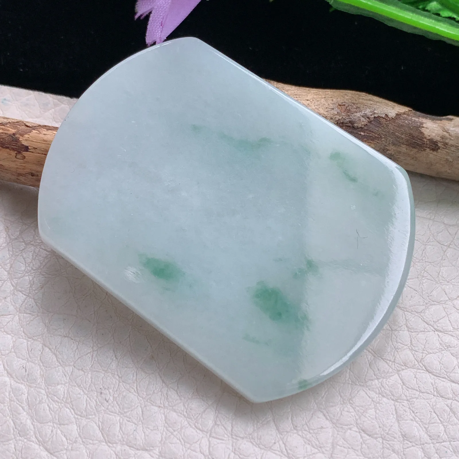 zen自然光54.8*41.2*5.7天然缅甸翡翠飘花平安无事牌玉吊坠 玉挂件