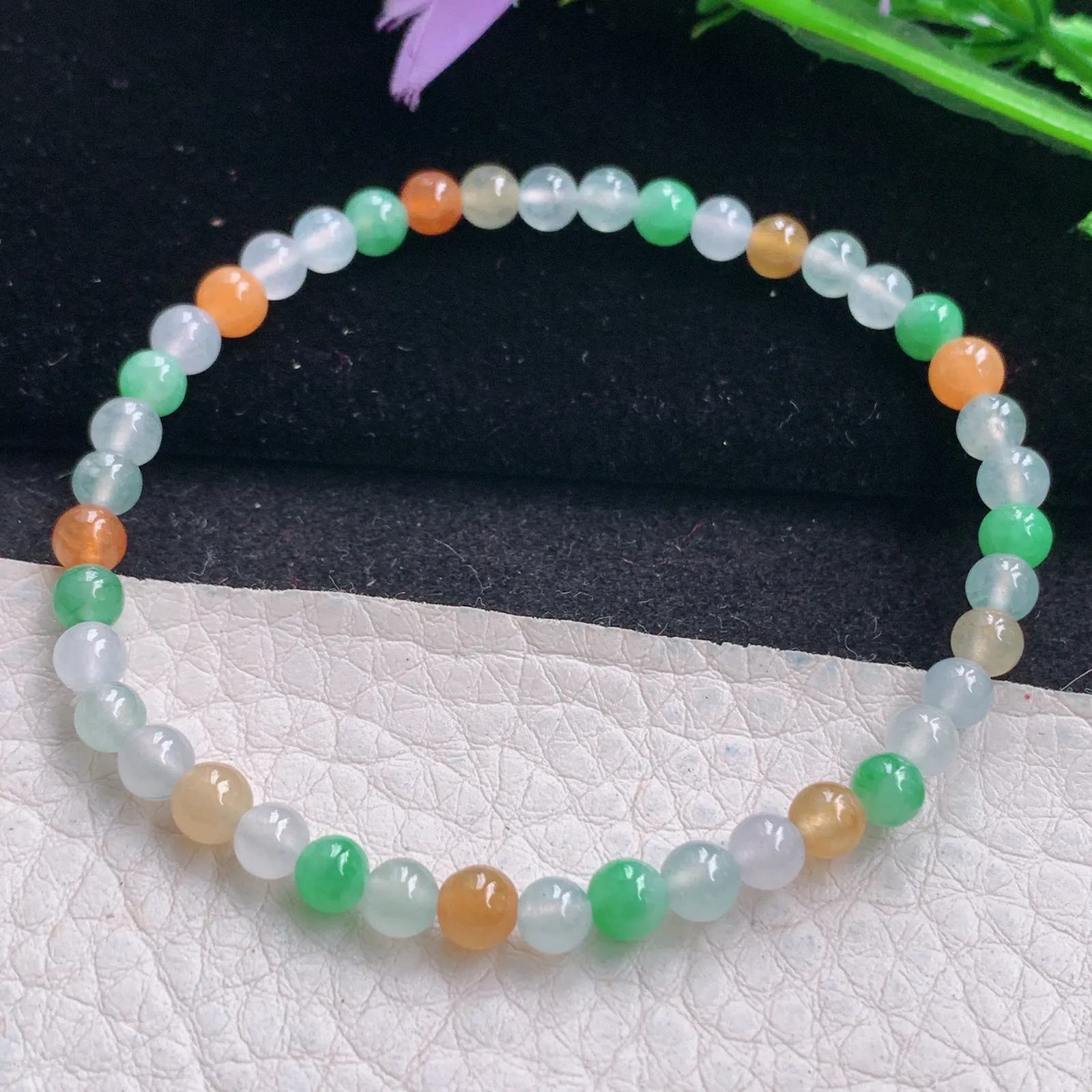 mut自然光4.8mm天然缅甸翡翠冰三彩4.8mm圆珠玉手链 手串