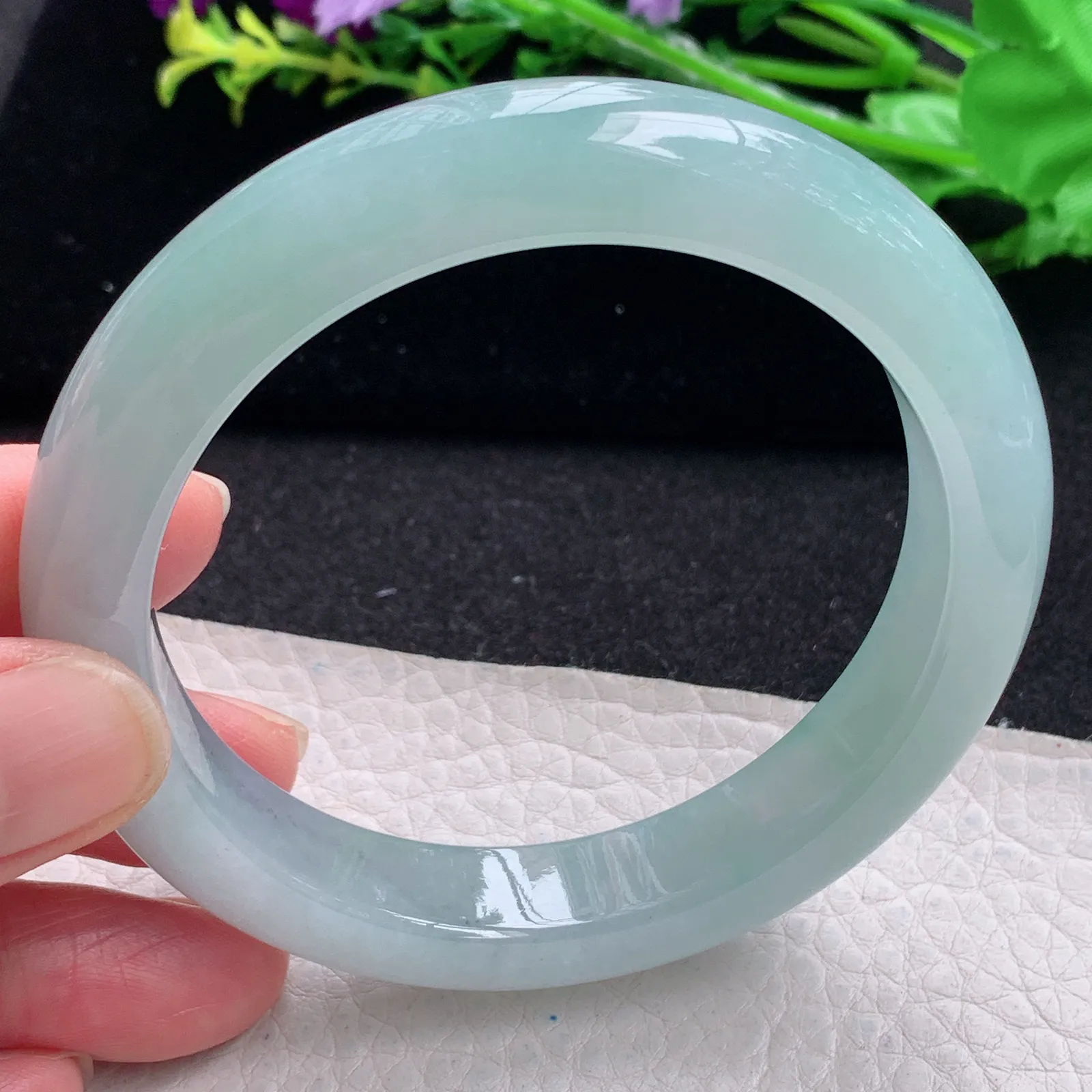 xh 大圈口60*12.5*9.2平安镯 缅甸翡翠玉手镯冰晴水灵宽边玉手环