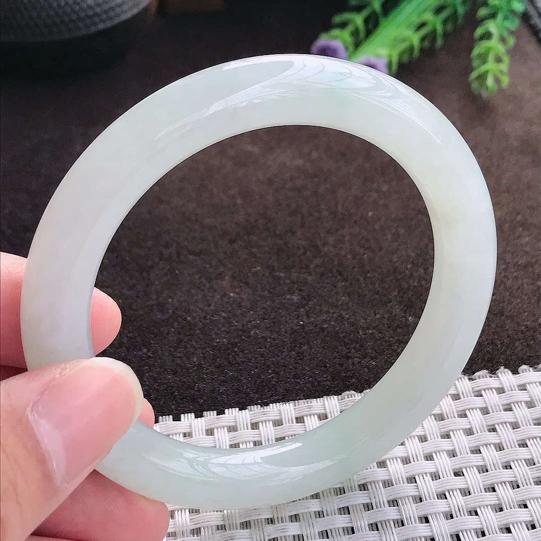 天然a货翡翠56/9.5/9.6老坑冰润起胶冰晴圆条手镯翡翠玉手镯