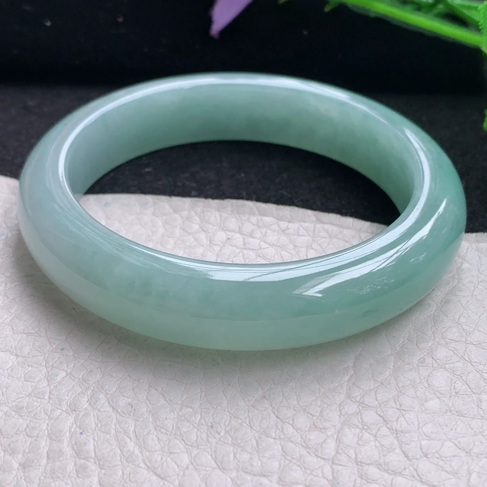 hf自然光56*12.3*9平安镯 缅甸翡翠玉手镯蓝韵高雅宽边玉手环