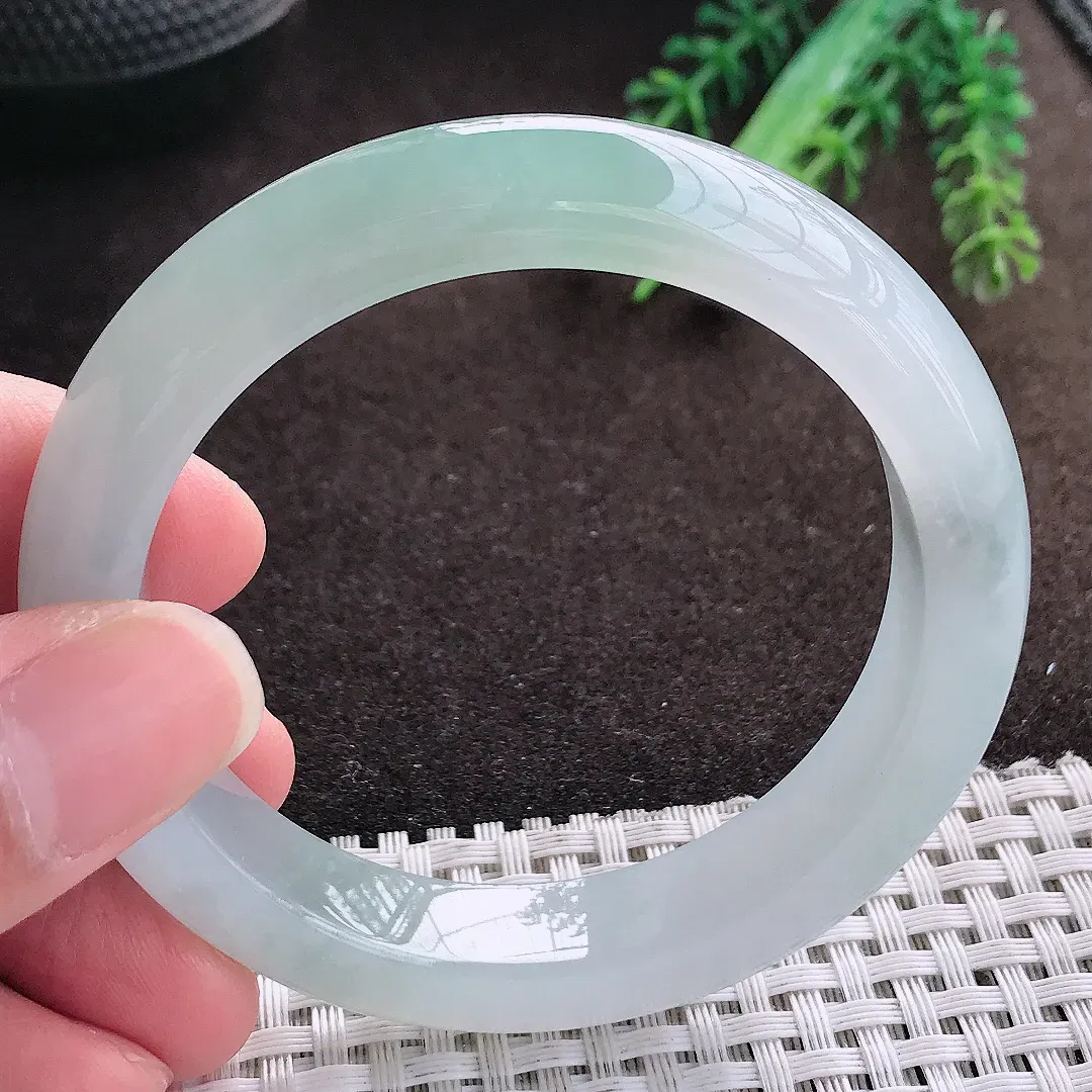 天然a货翡翠54/11.4/8.5老坑冰胶果冻冰晴手镯宽边翡翠玉手镯