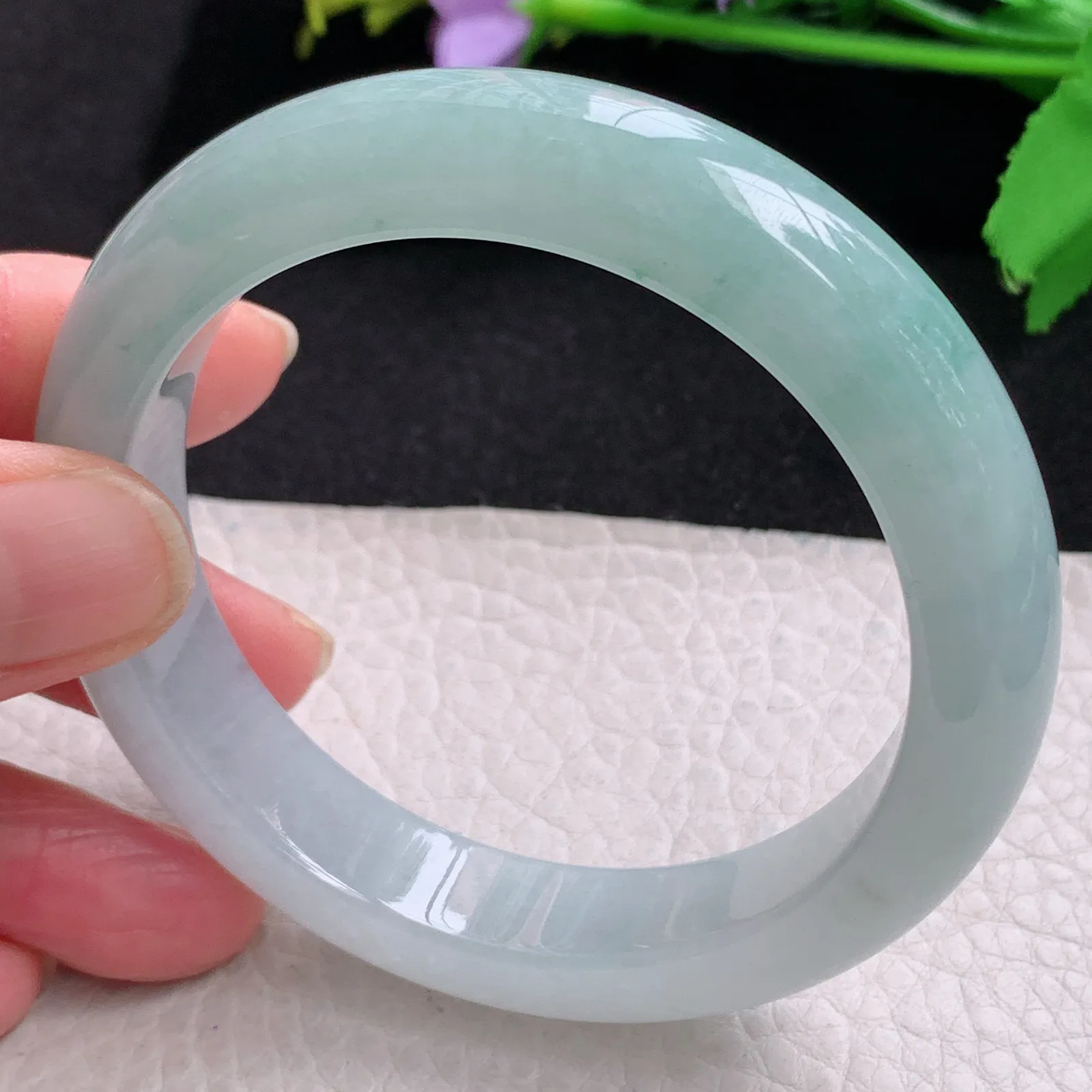 r自然光57*12.5*9平安镯 缅甸翡翠玉手镯冰蓝韵水灵宽边玉手环