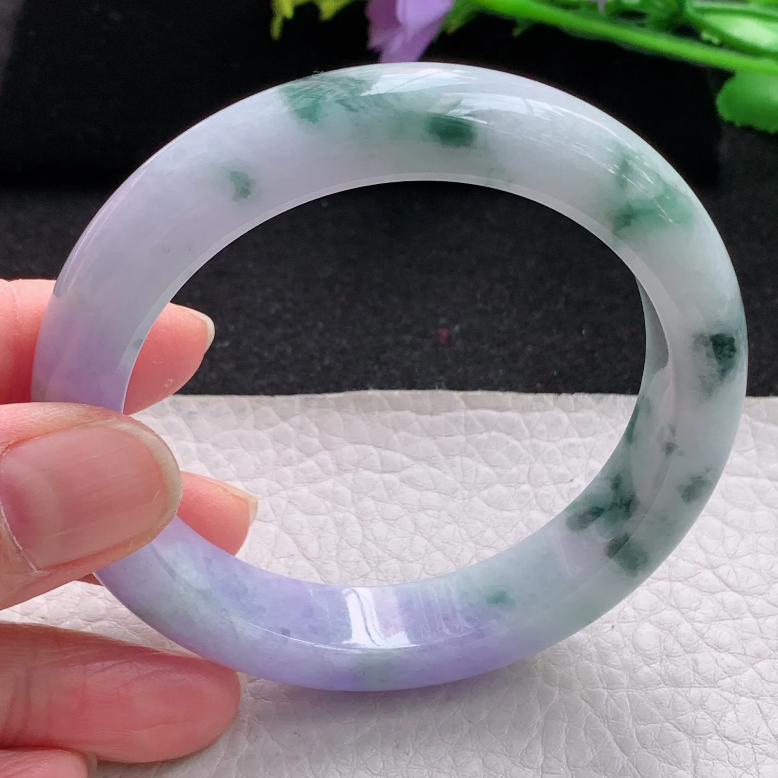 yh自然光57*12.5*8.7平安镯 缅甸翡翠玉手镯梦幻春带彩宽边玉手环