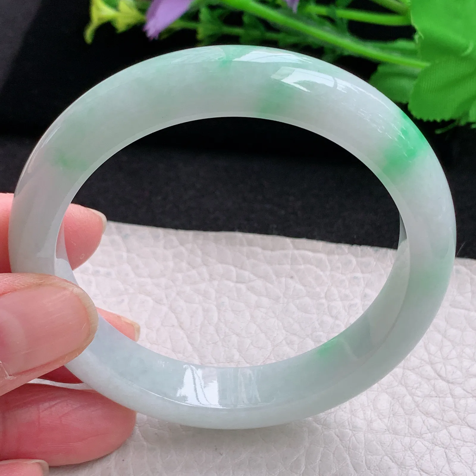 xc自然光56.5*12*8.2平安镯 缅甸翡翠玉手镯飘阳绿宽边玉手环 美人镯