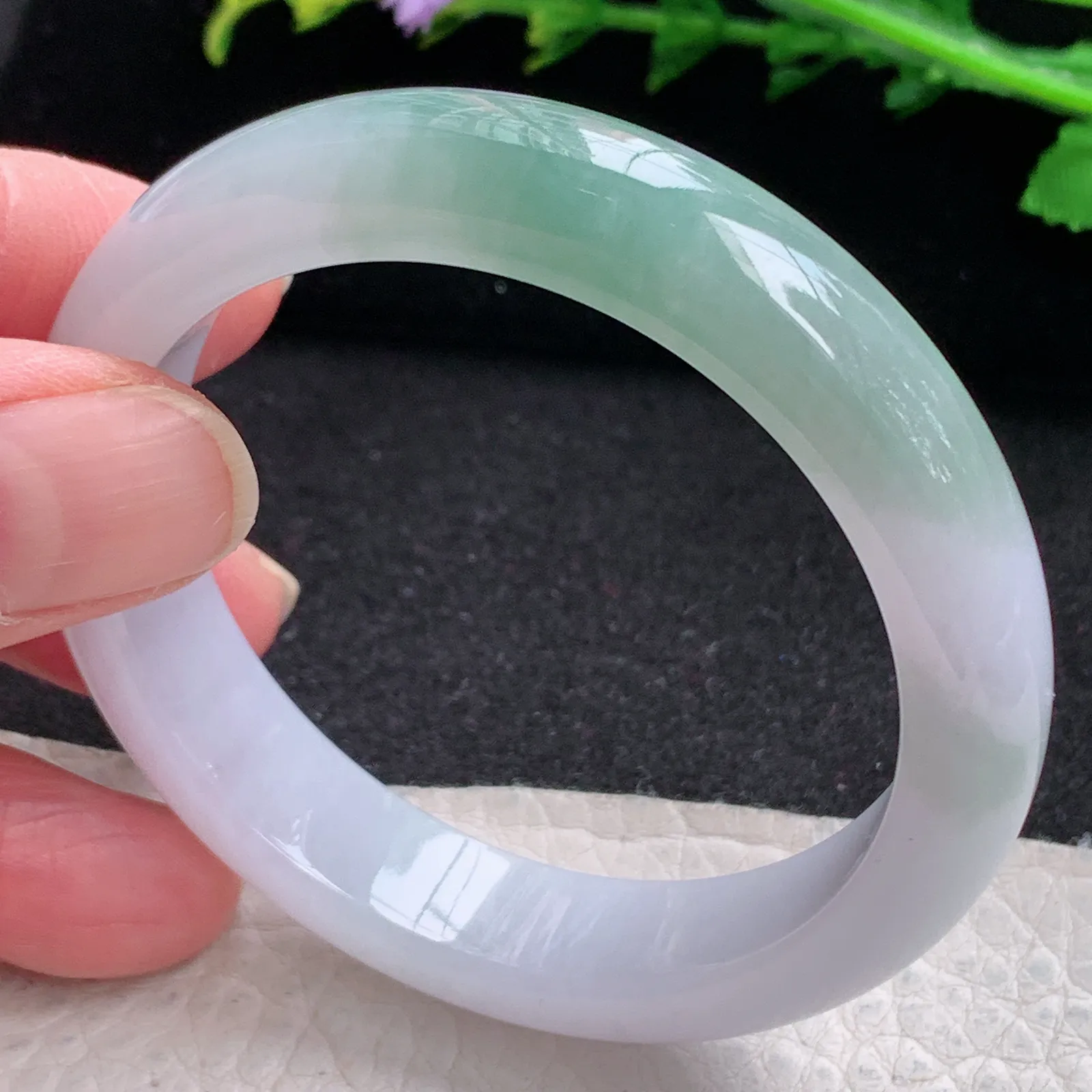 z小圈口51*11.8*7.5招财镯 缅甸翡翠玉手镯半山水水灵宽边玉手环