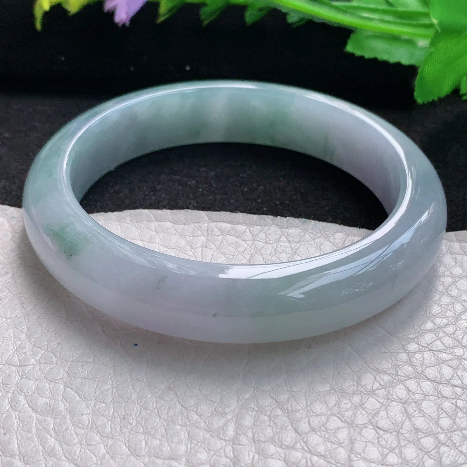 fl自然光59mm平安镯 缅甸翡翠玉手镯水灵飘花高雅宽边玉手环