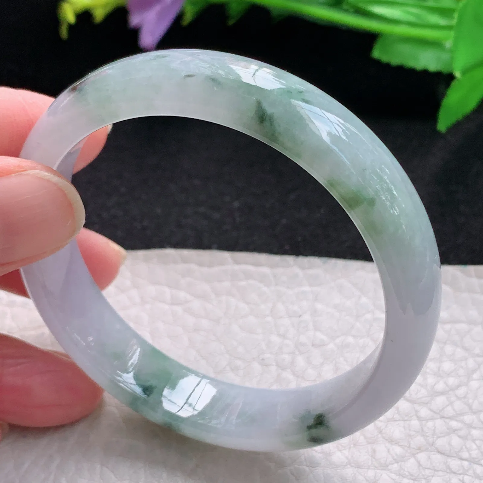 xx自然光54*12.5*7平安镯 缅甸翡翠玉手镯冰飘花水灵宽边玉手环