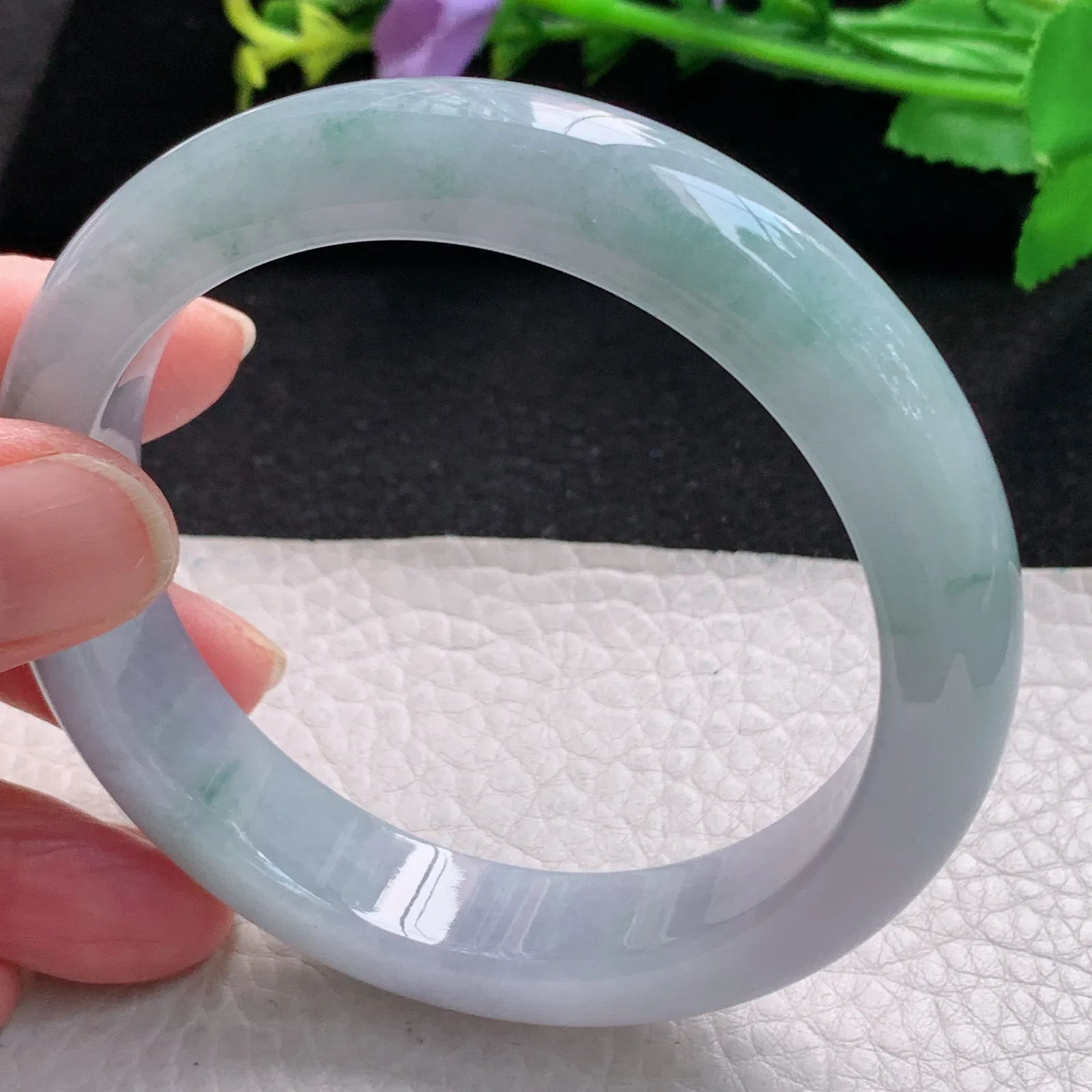 fl自然光59mm平安镯 缅甸翡翠玉手镯水灵飘花高雅宽边玉手环