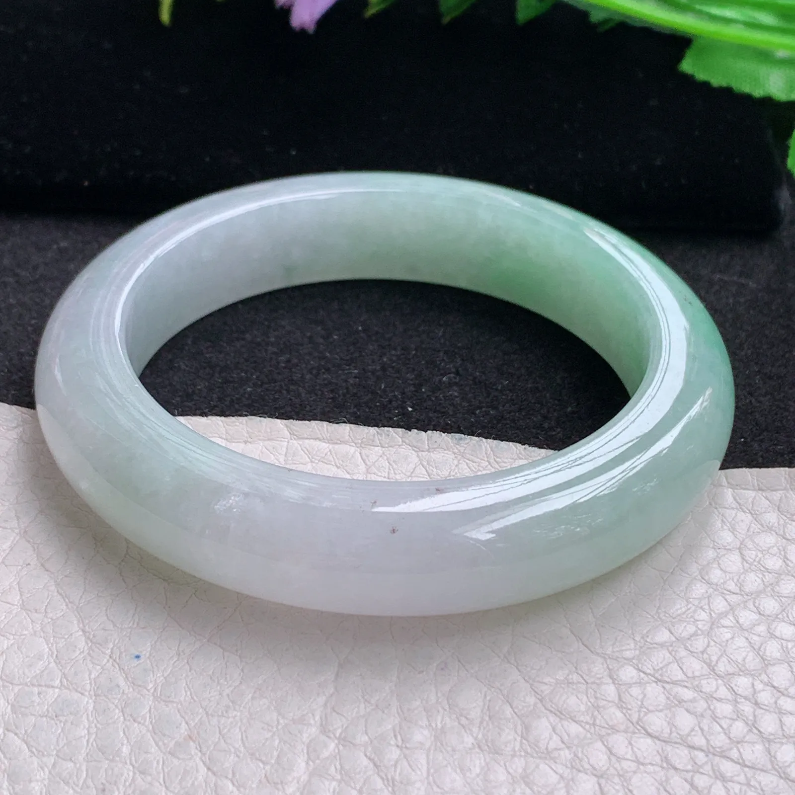 hy自然光53.9*12.3*9.2招财镯 缅甸翡翠玉手镯半山水水灵宽边玉手环