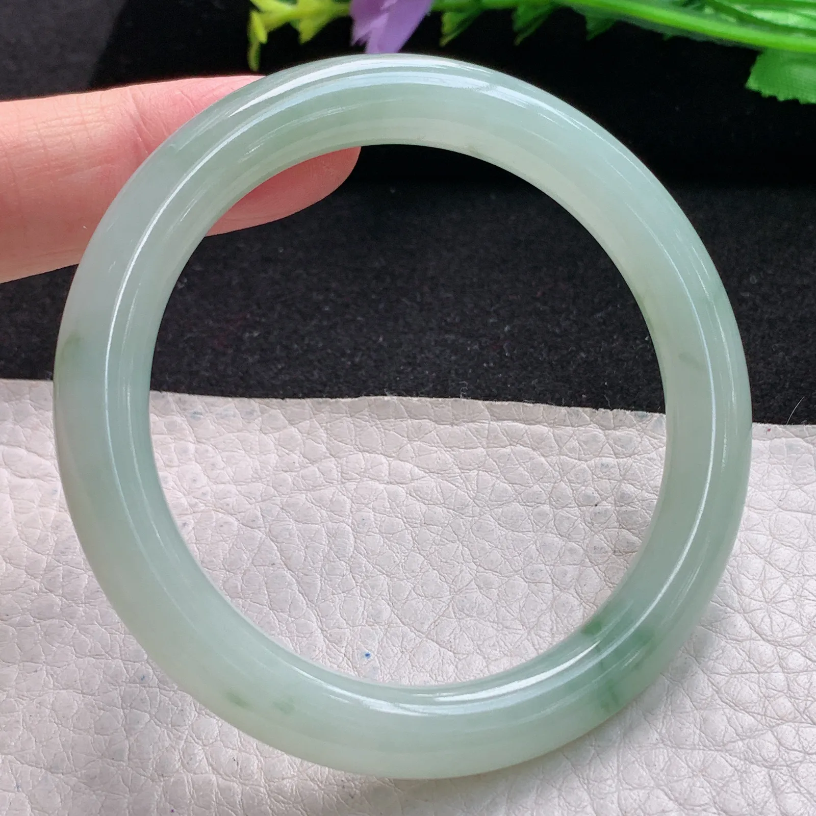 xx自然光55*8.2*8.8叮当镯 缅甸翡翠玉手镯冰飘花圆条玉手环 美人镯