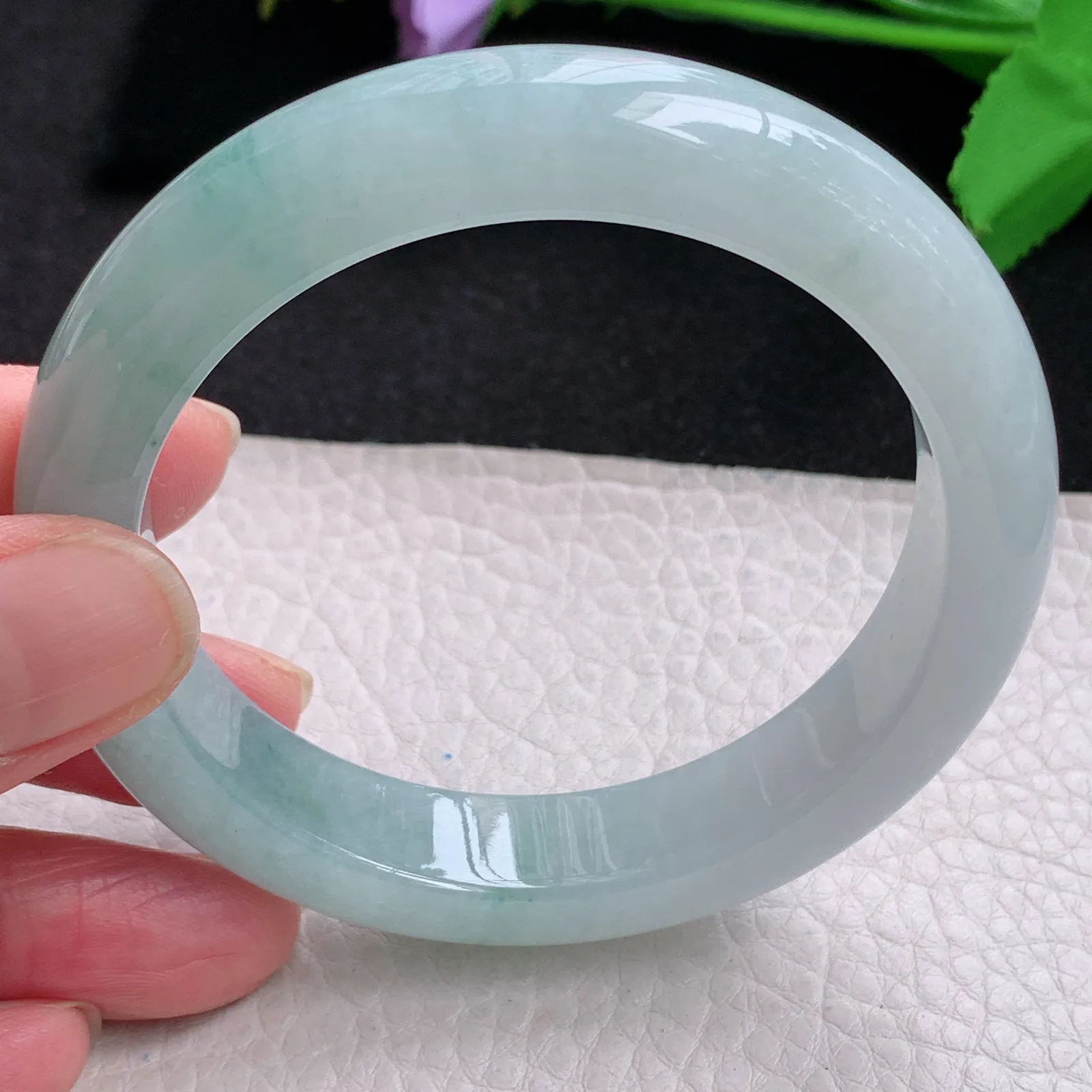 r自然光57*12.5*9平安镯 缅甸翡翠玉手镯冰蓝韵水灵宽边玉手环