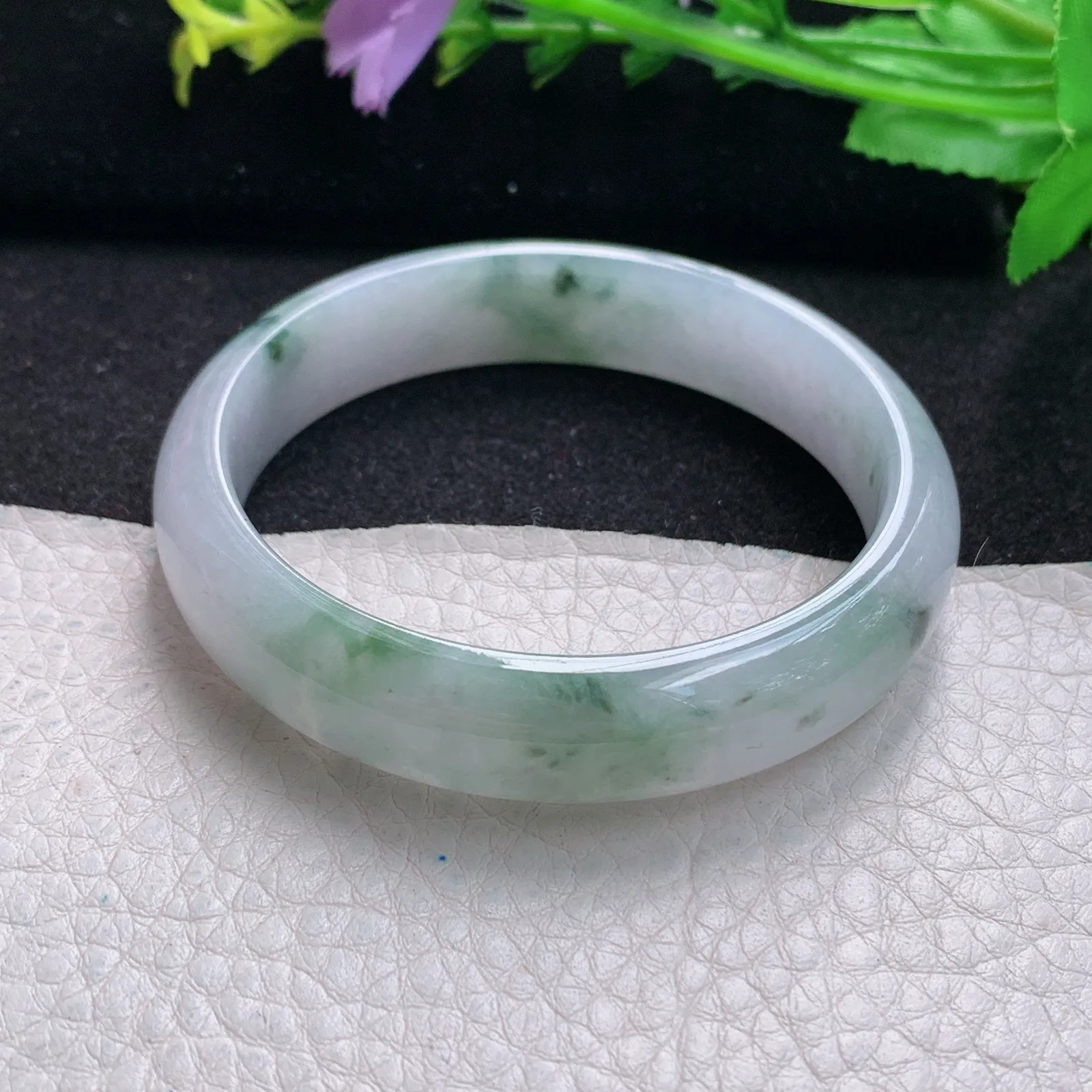 xx自然光54*12.5*7平安镯 缅甸翡翠玉手镯冰飘花水灵宽边玉手环