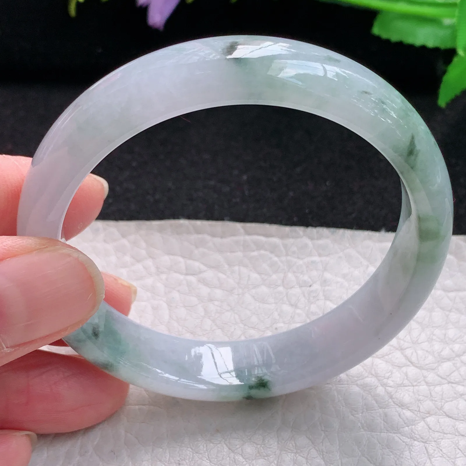 xx自然光54*12.5*7平安镯 缅甸翡翠玉手镯冰飘花水灵宽边玉手环