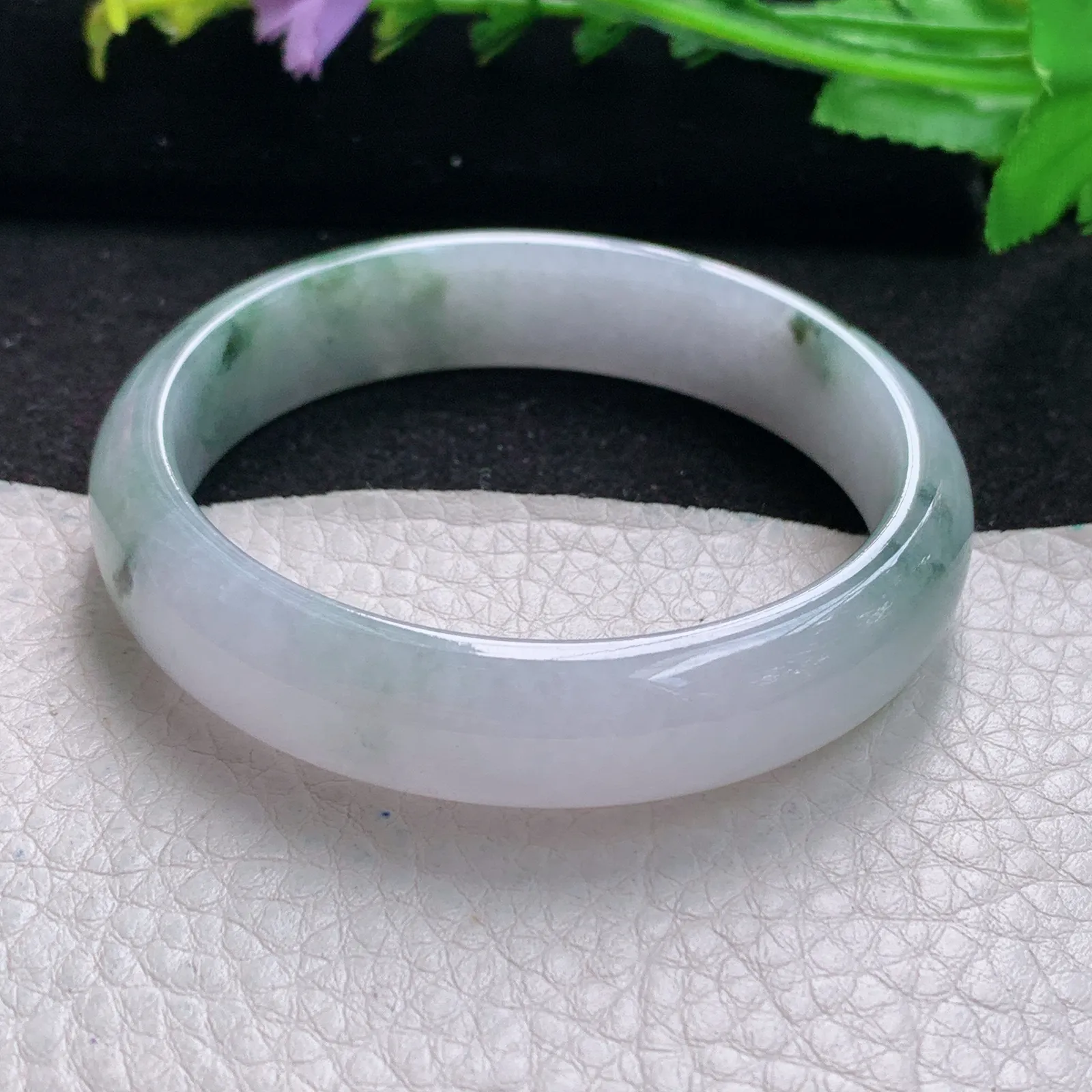 xx自然光54*12.5*7平安镯 缅甸翡翠玉手镯冰飘花水灵宽边玉手环